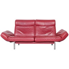 De Sede DS 450 Designer Sofa Red Leather Two-Seat Couch Made in Switzerland
