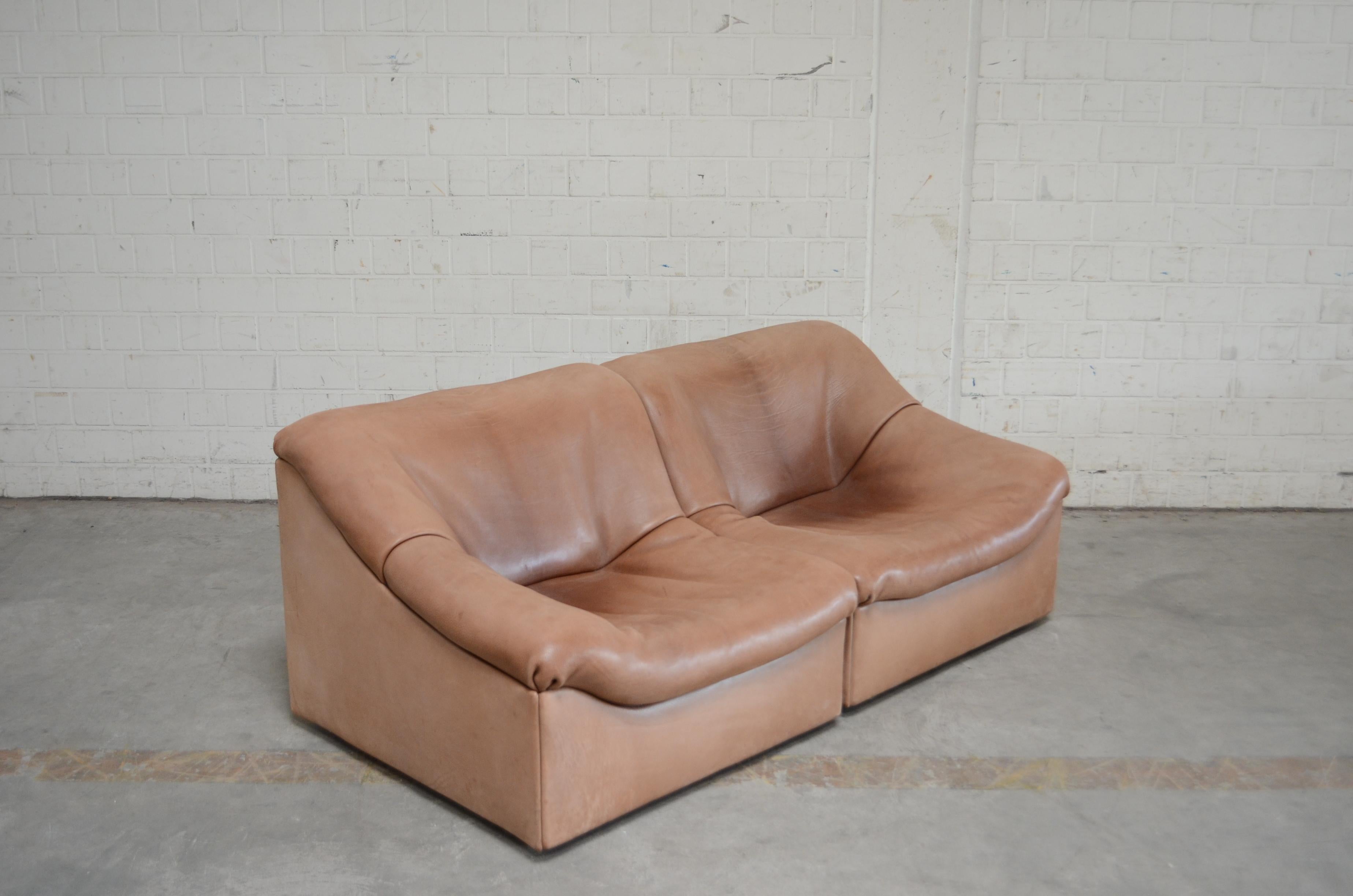 De Sede DS 46 Loveseat Neck Leather Sofa Modul Brown For Sale 3