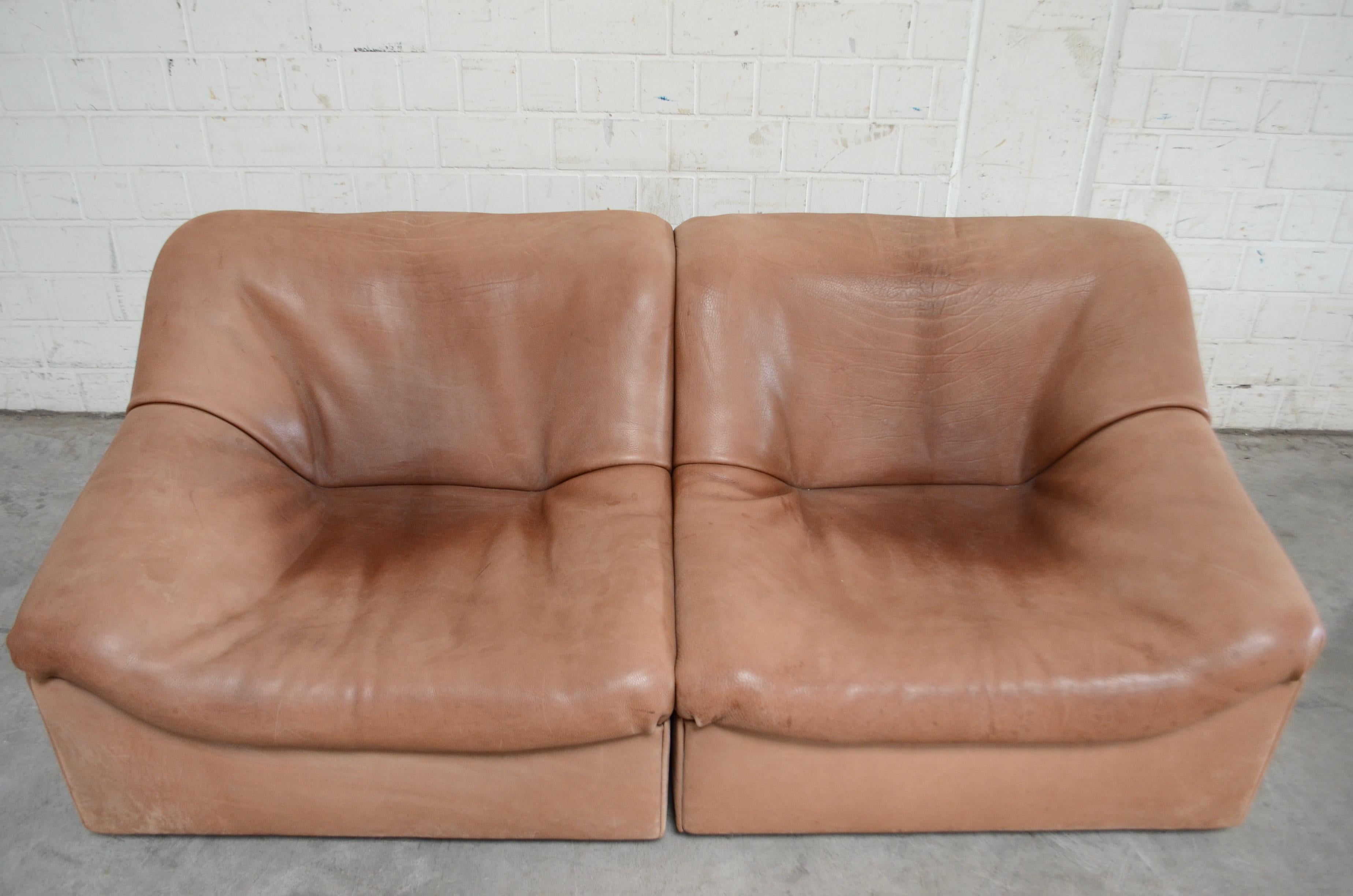 De Sede DS 46 Loveseat Neck Leder Sofa Modul Braun (Moderne der Mitte des Jahrhunderts) im Angebot