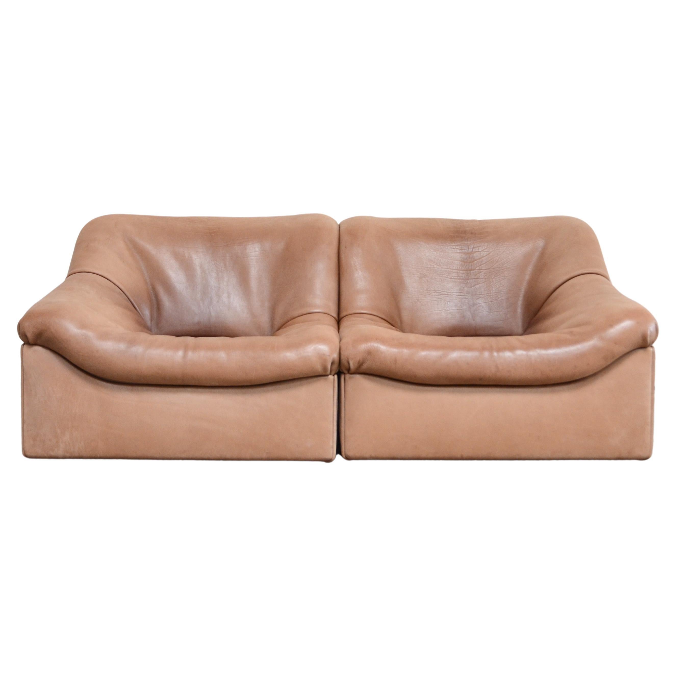 De Sede DS 46 Loveseat Neck Leather Sofa Modul Brown For Sale at 1stDibs