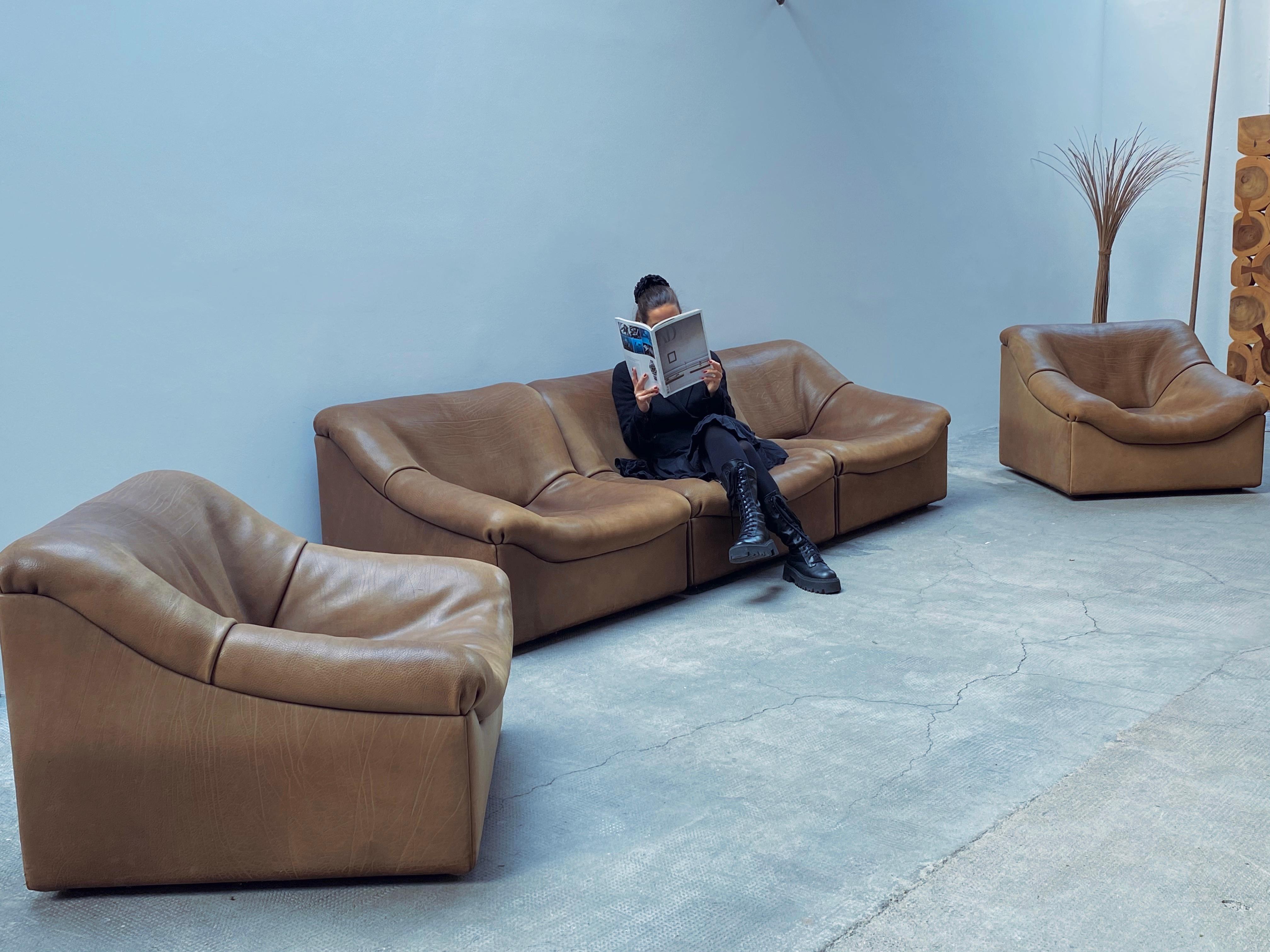 De Sede DS46 Modular Sessel Sofa Set Büffel Leder Sandfarben, Schweiz 1970er 4