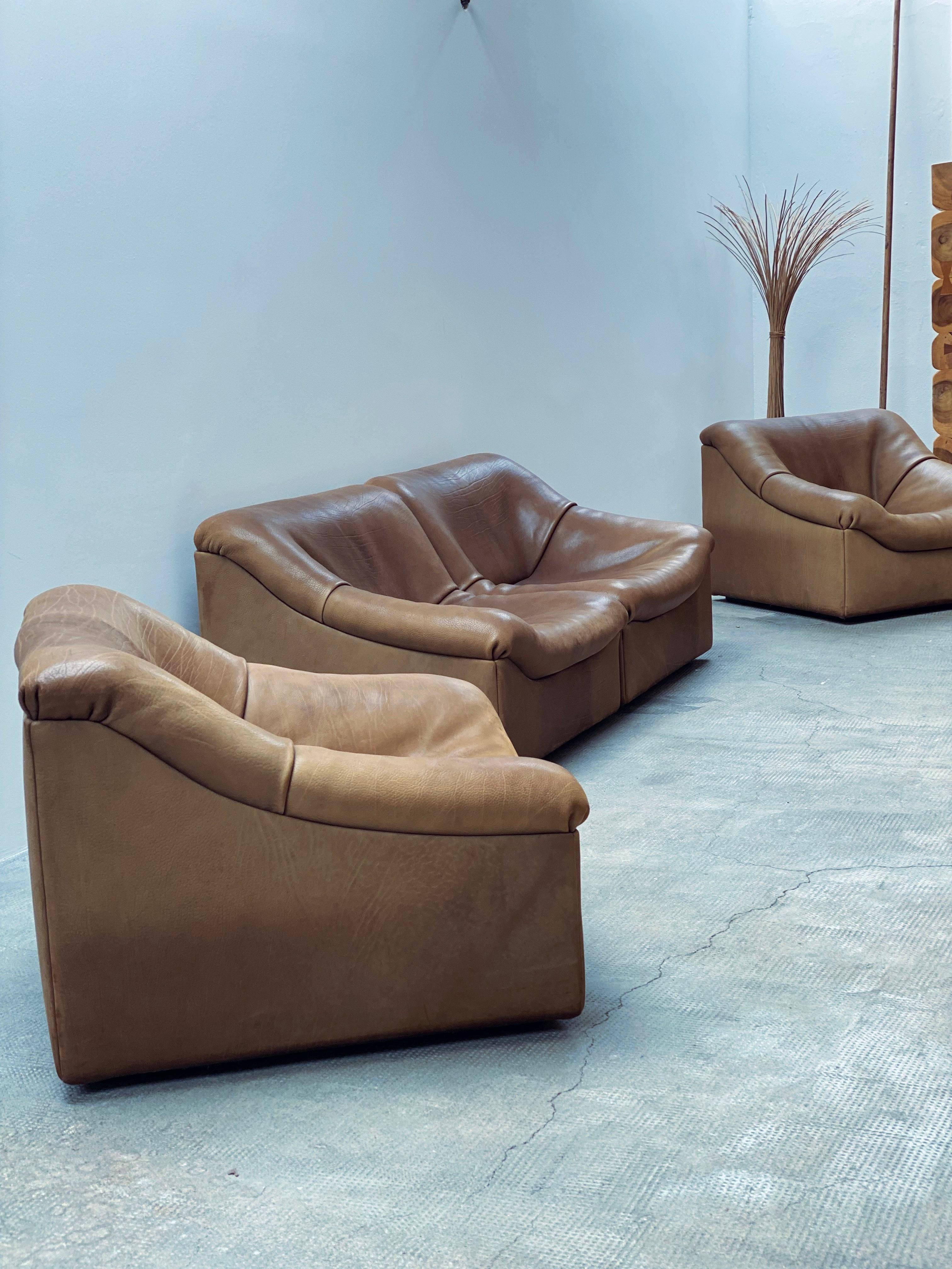 De Sede DS46 Modular Sessel Sofa Set Büffel Leder Sandfarben, Schweiz 1970er 10