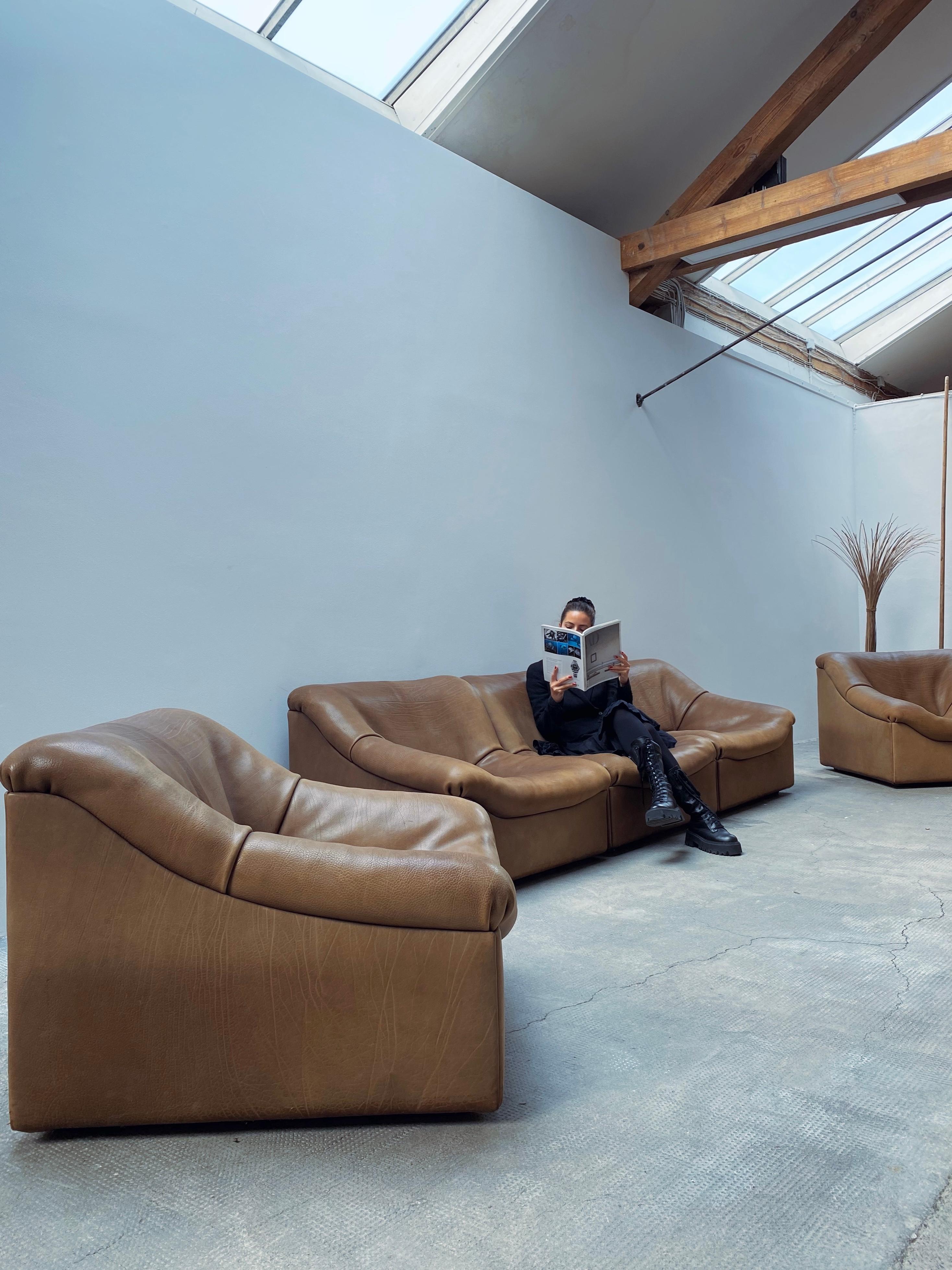 De Sede DS46 Modular Sessel Sofa Set Büffel Leder Sandfarben, Schweiz 1970er 12