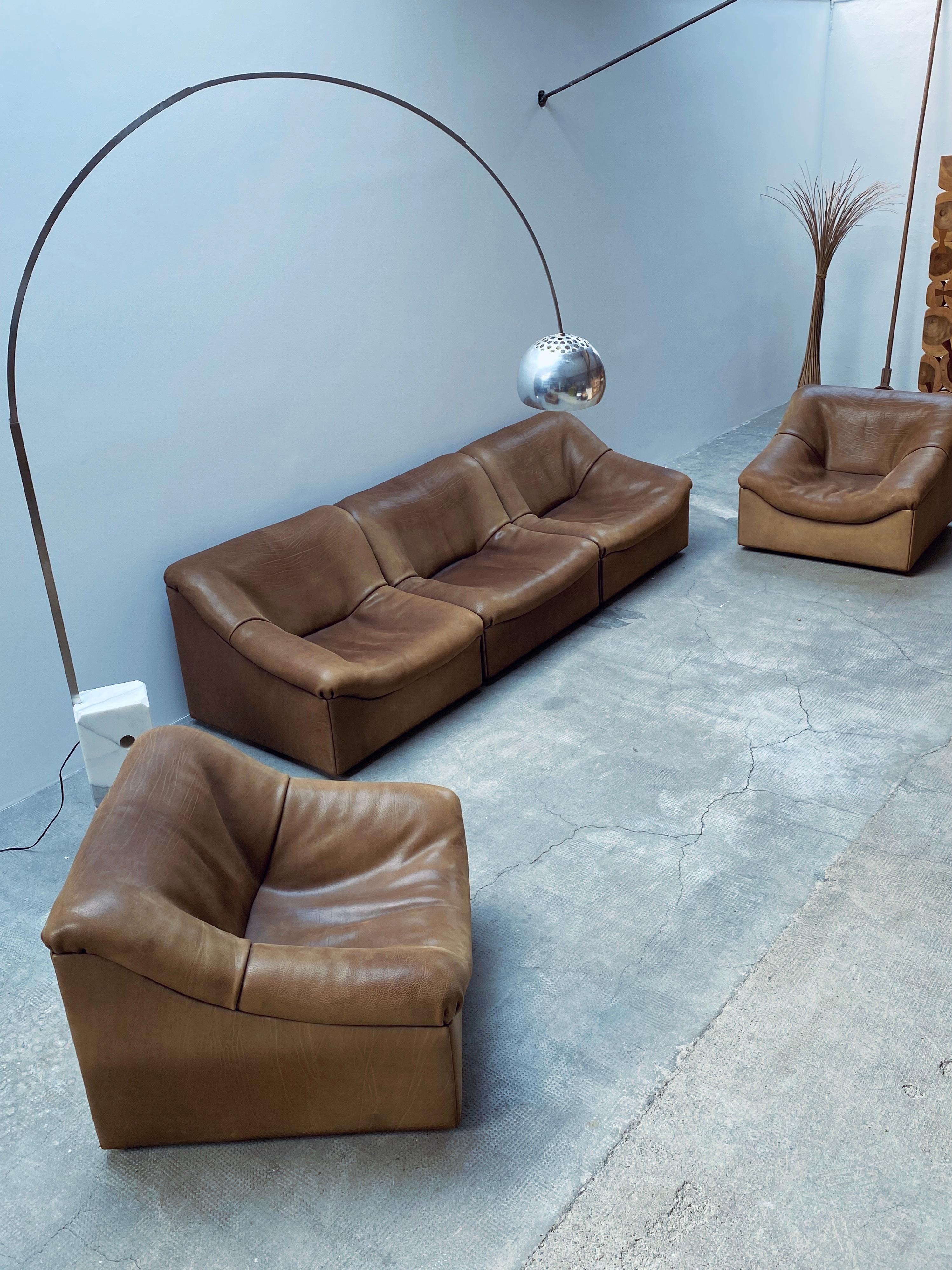 De Sede DS46 Modular Sessel Sofa Set Büffel Leder Sandfarben, Schweiz 1970er 13