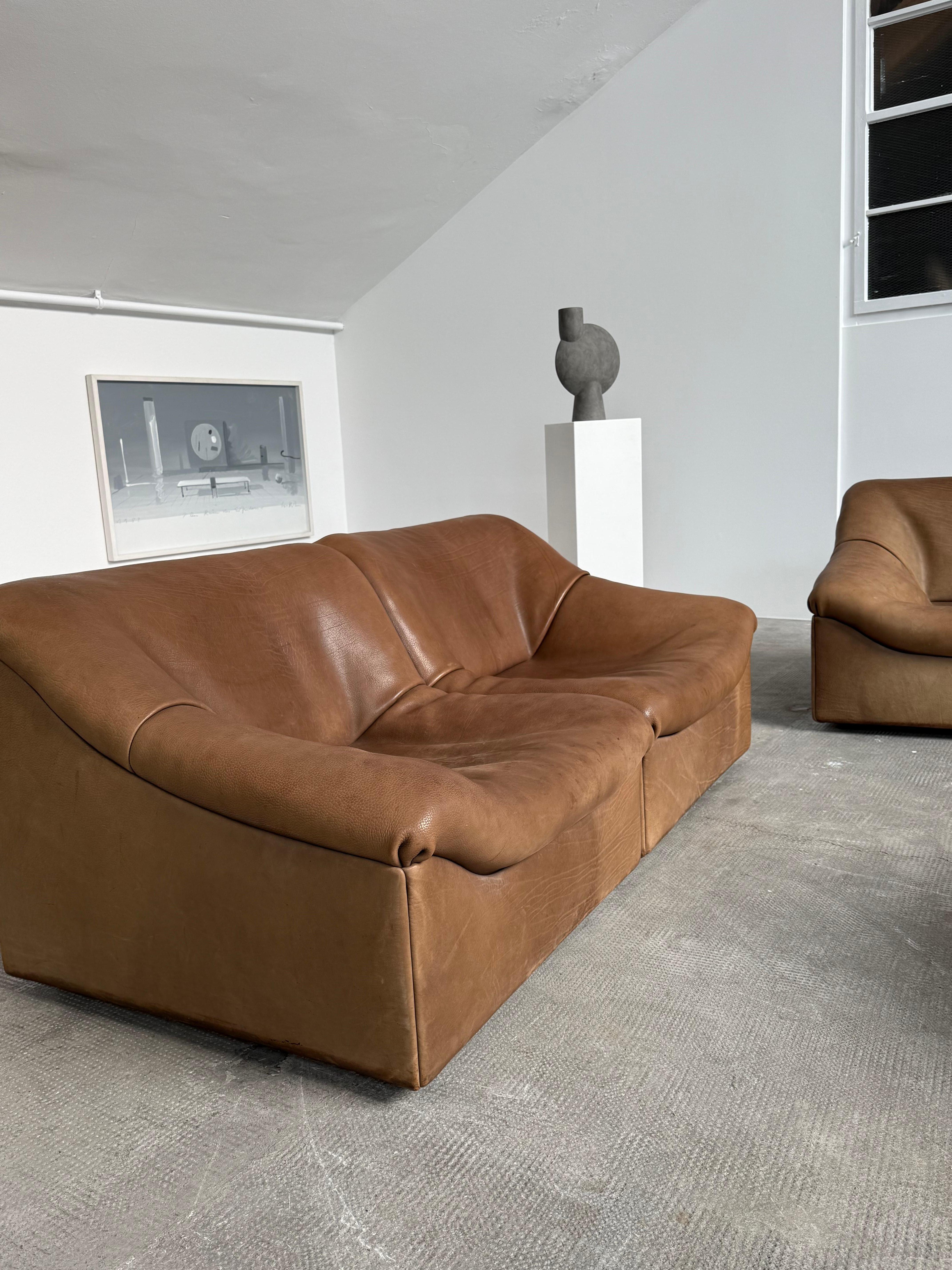 Mid-Century Modern De Sede DS46 Modular Sessel Sofa Set Büffel Leder Sandfarben, Schweiz 1970er