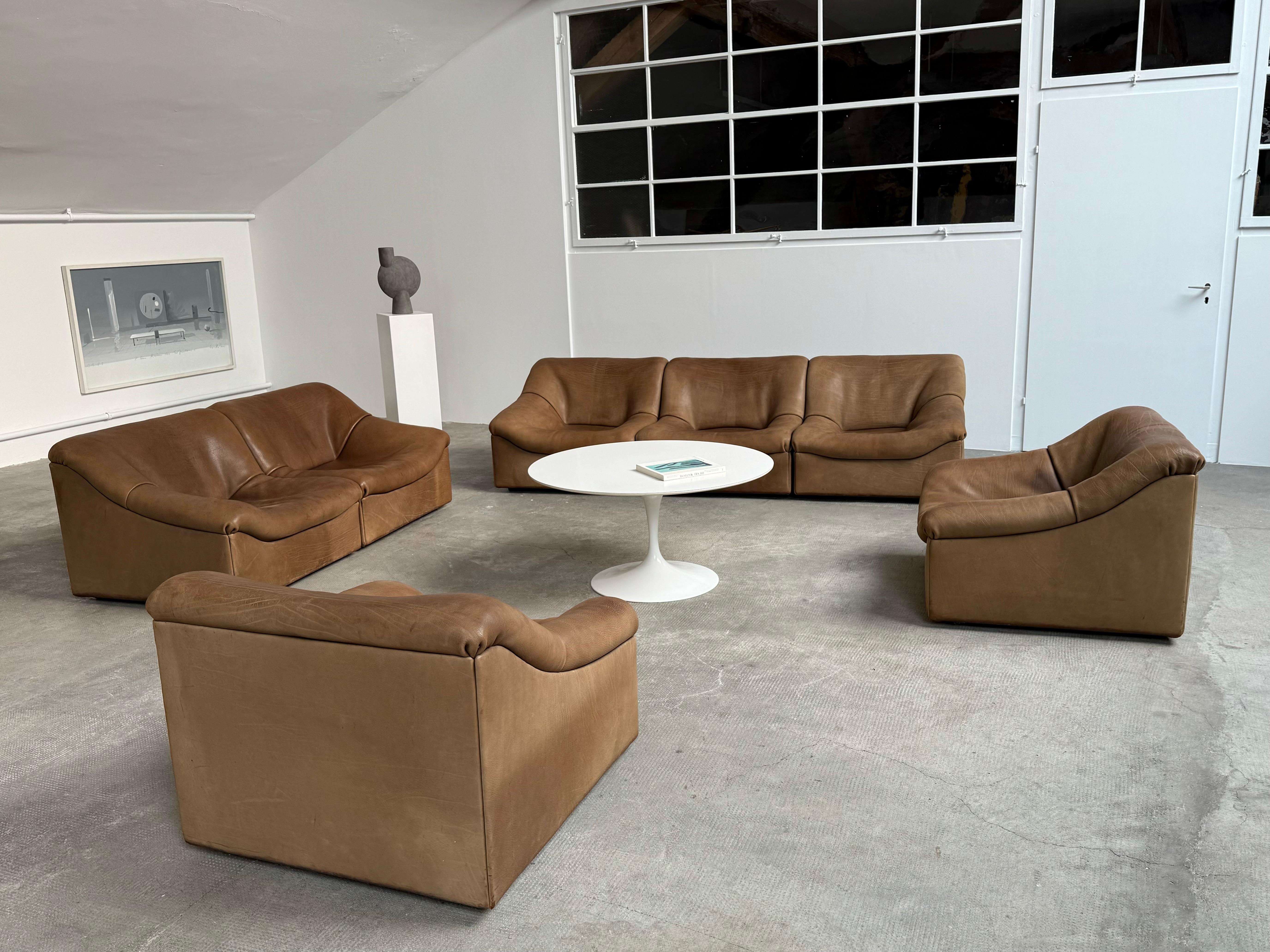 Swiss De Sede DS46 Modular Sessel Sofa Set Büffel Leder Sandfarben, Schweiz 1970er