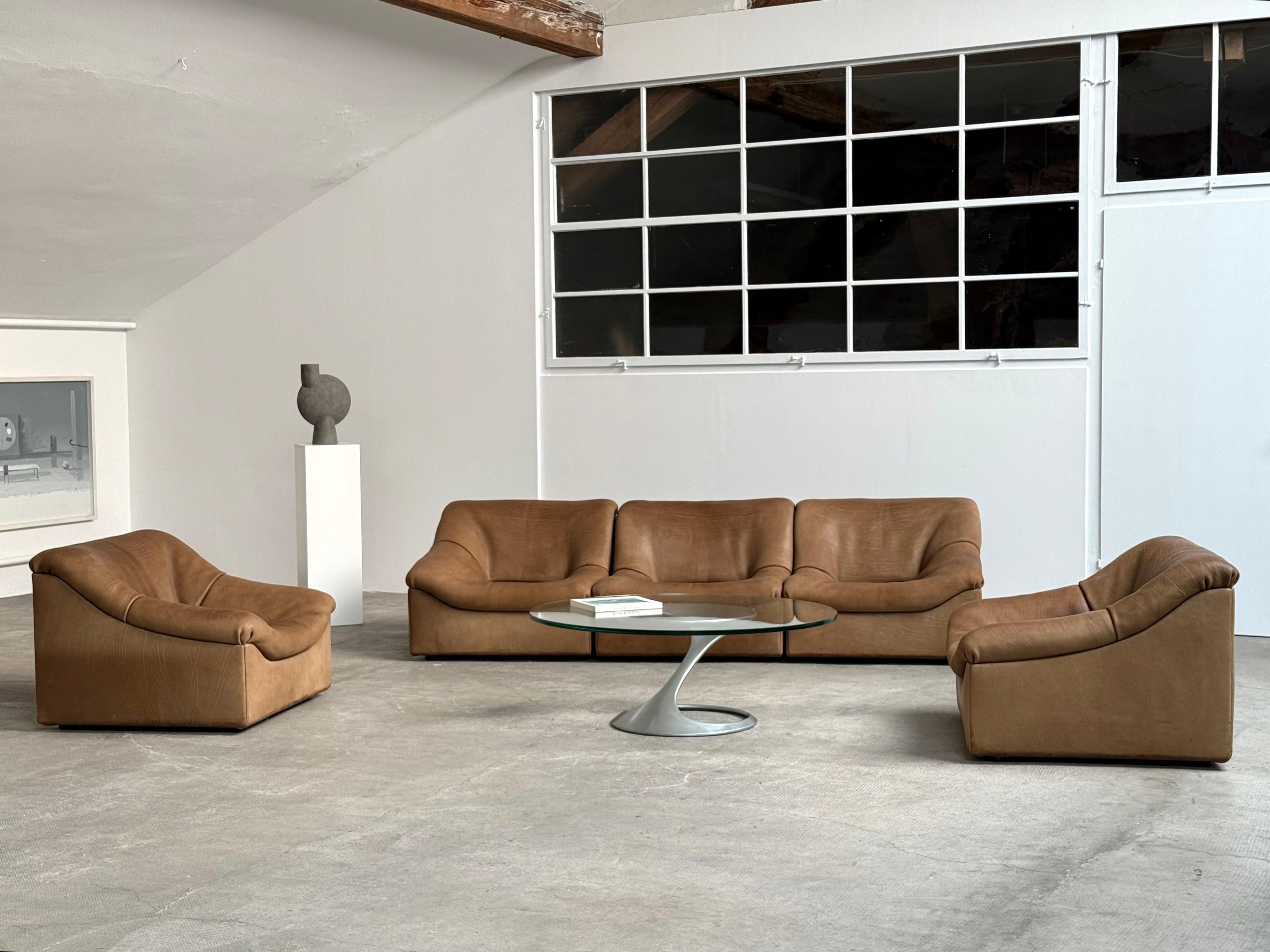 De Sede DS46 Modular Sessel Sofa Set Büffel Leder Sandfarben, Schweiz 1970er In Good Condition In Reutlingen, DE
