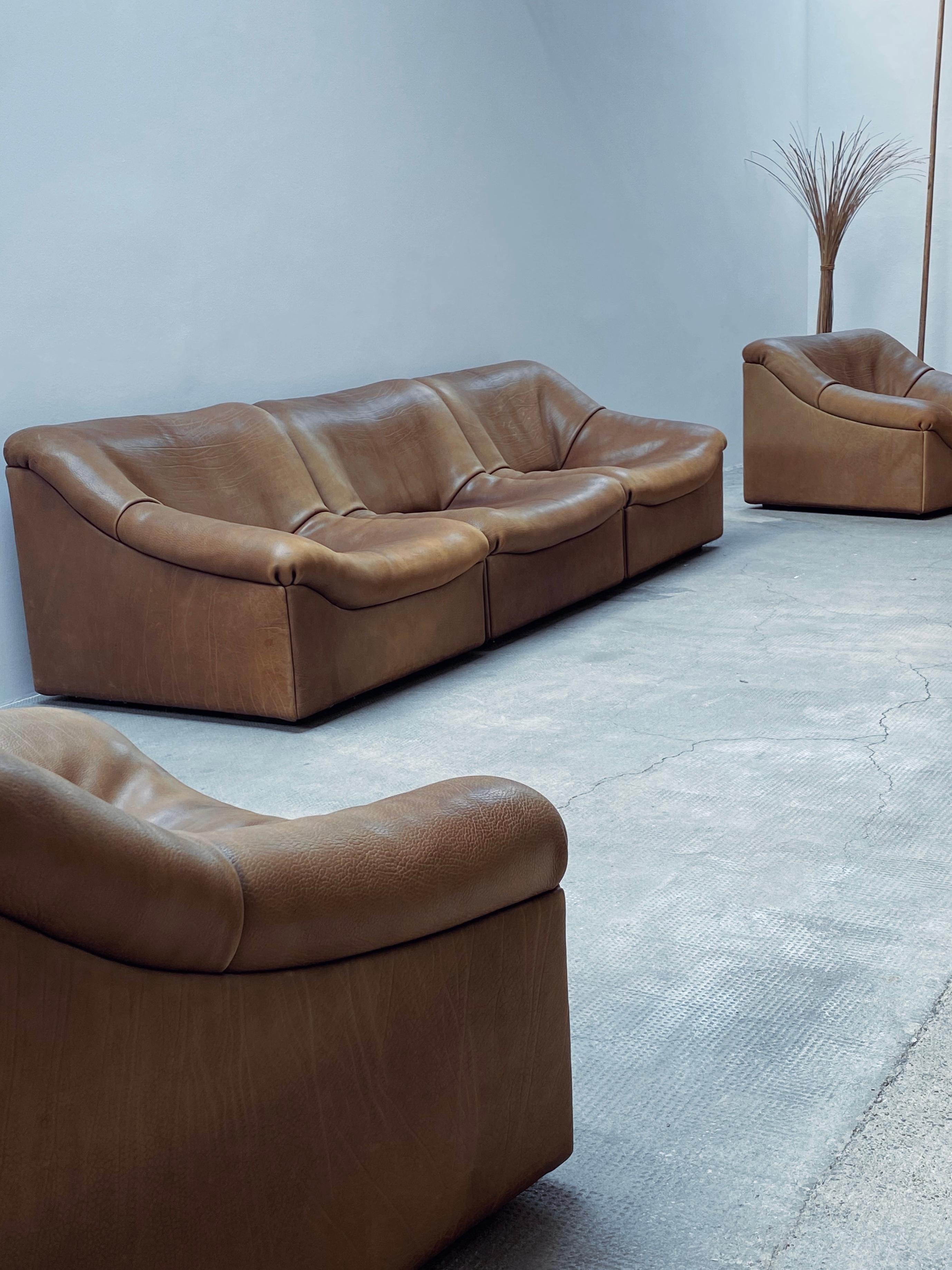 Late 20th Century De Sede DS46 Modular Sessel Sofa Set Büffel Leder Sandfarben, Schweiz 1970er