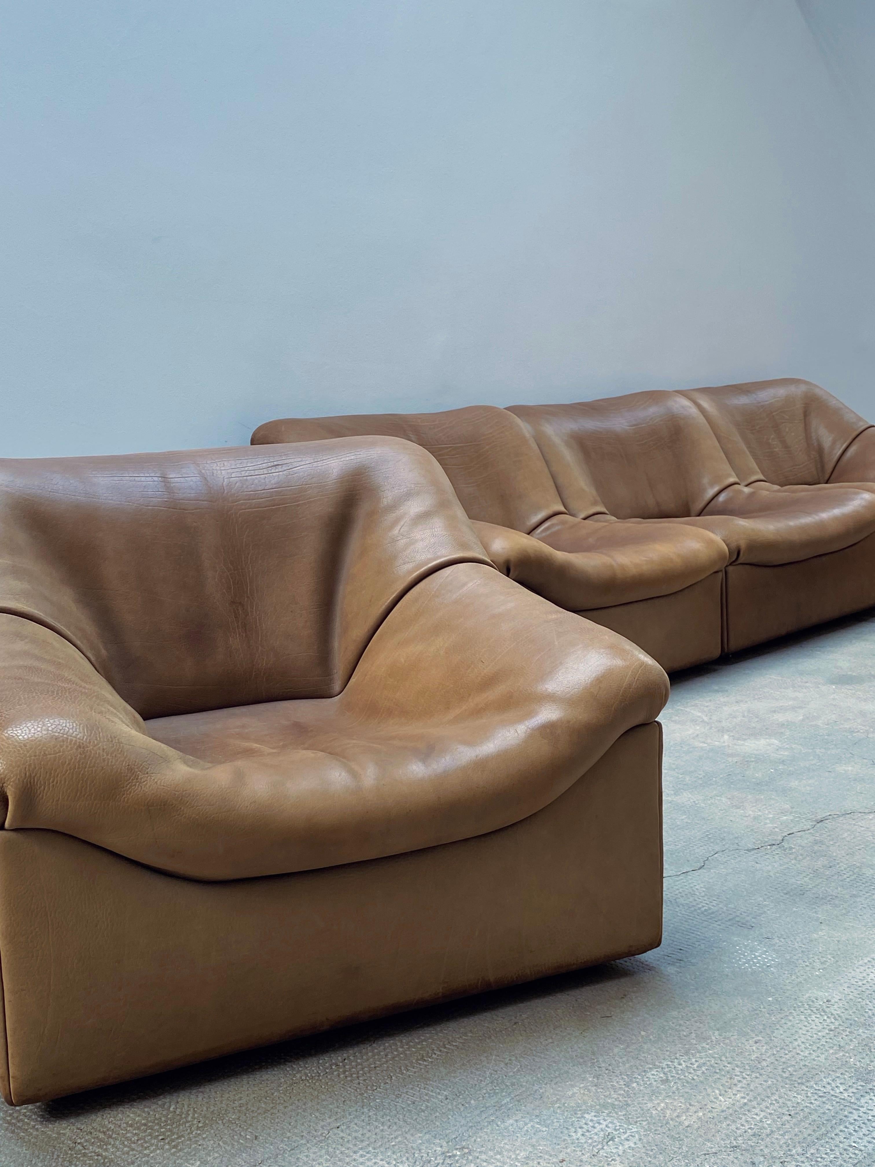 De Sede DS46 Modular Sessel Sofa Set Büffel Leder Sandfarben, Schweiz 1970er 1