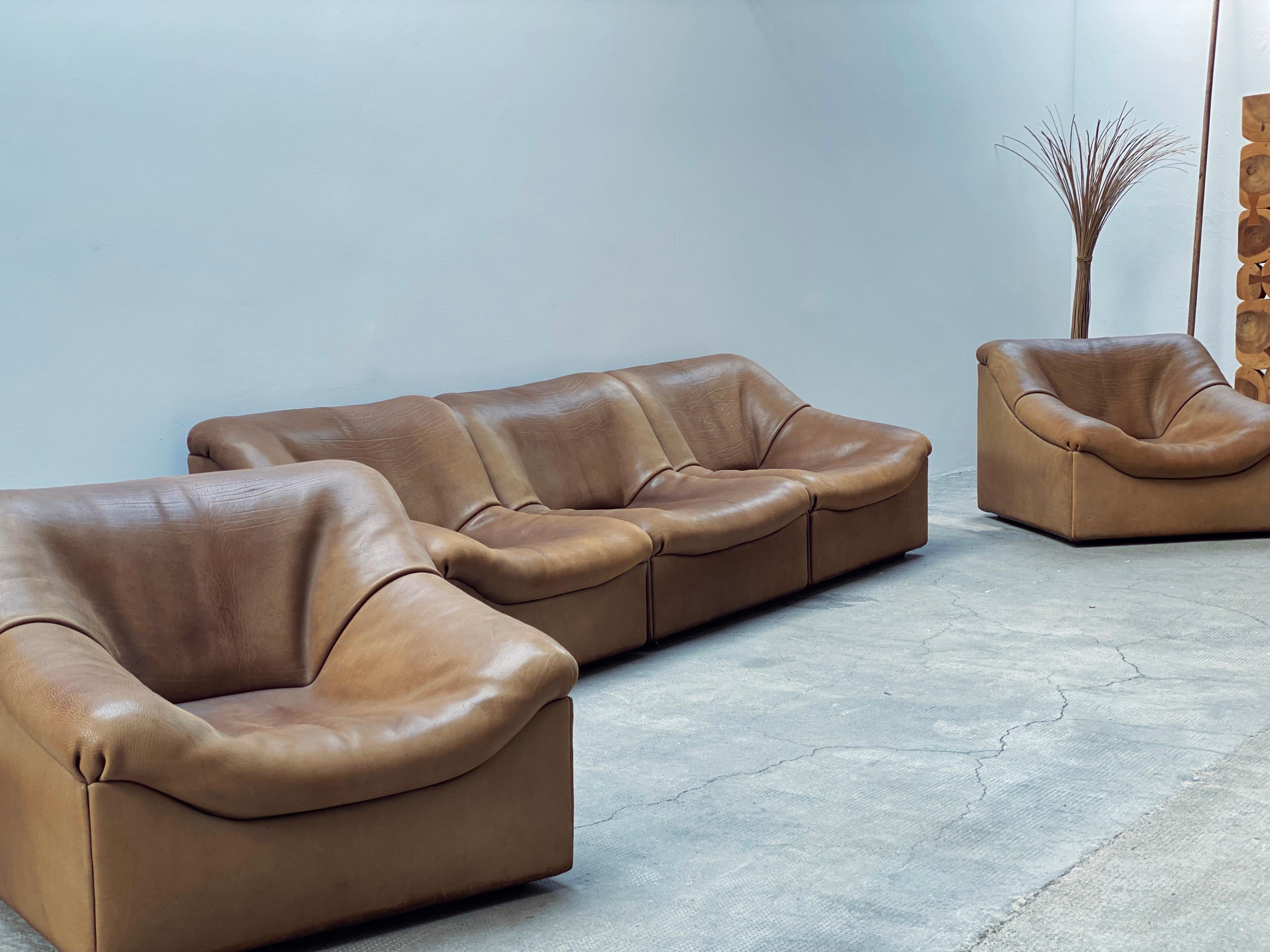 De Sede DS46 Modular Sessel Sofa Set Büffel Leder Sandfarben, Schweiz 1970er 2