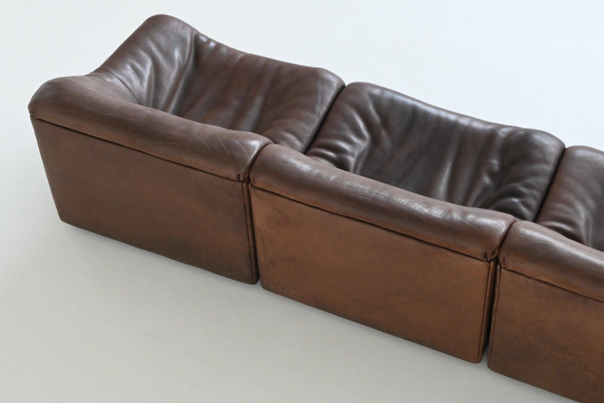 De Sede DS 46 sofá modular cuero de búfalo marrón Suiza 1960 Cuero