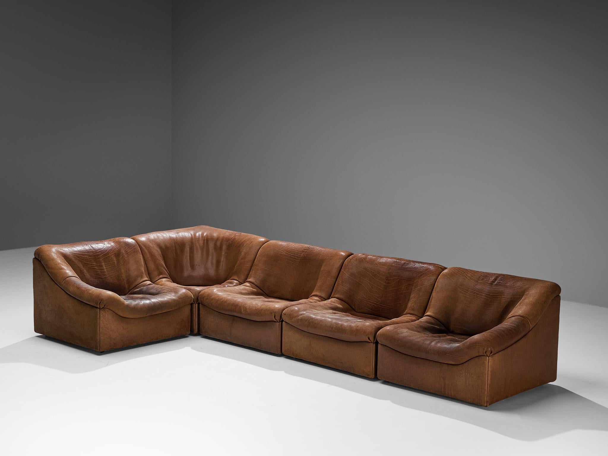 Mid-Century Modern De Sede 'DS 46' Sectional Sofa in Patinated Buffalo Leather 