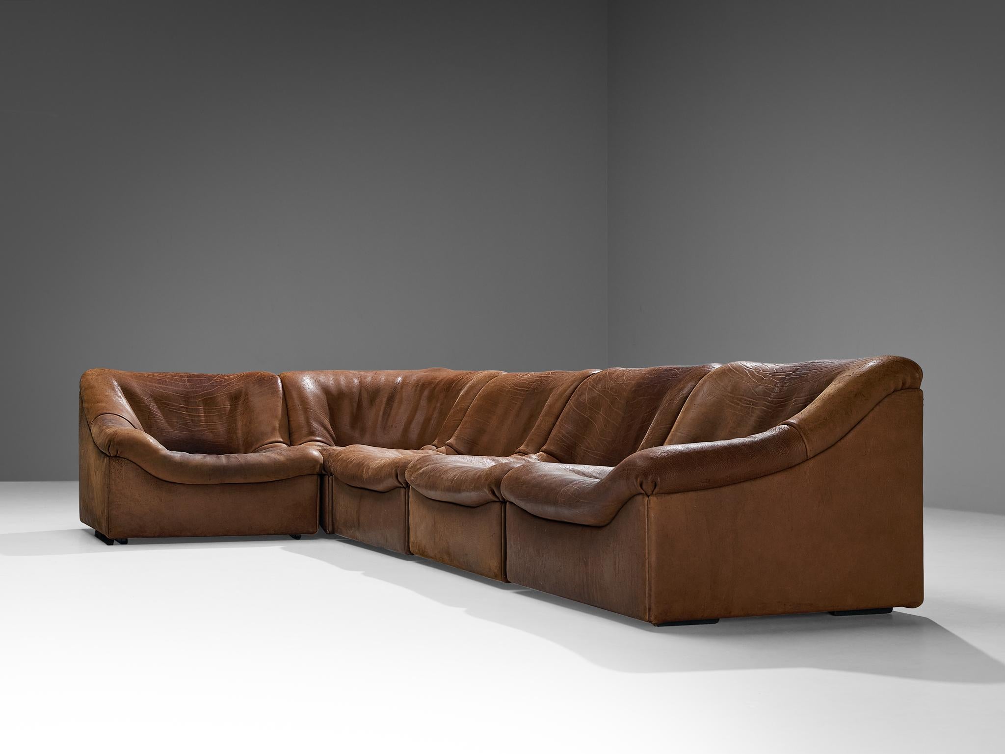 Swiss De Sede 'DS 46' Sectional Sofa in Patinated Buffalo Leather 