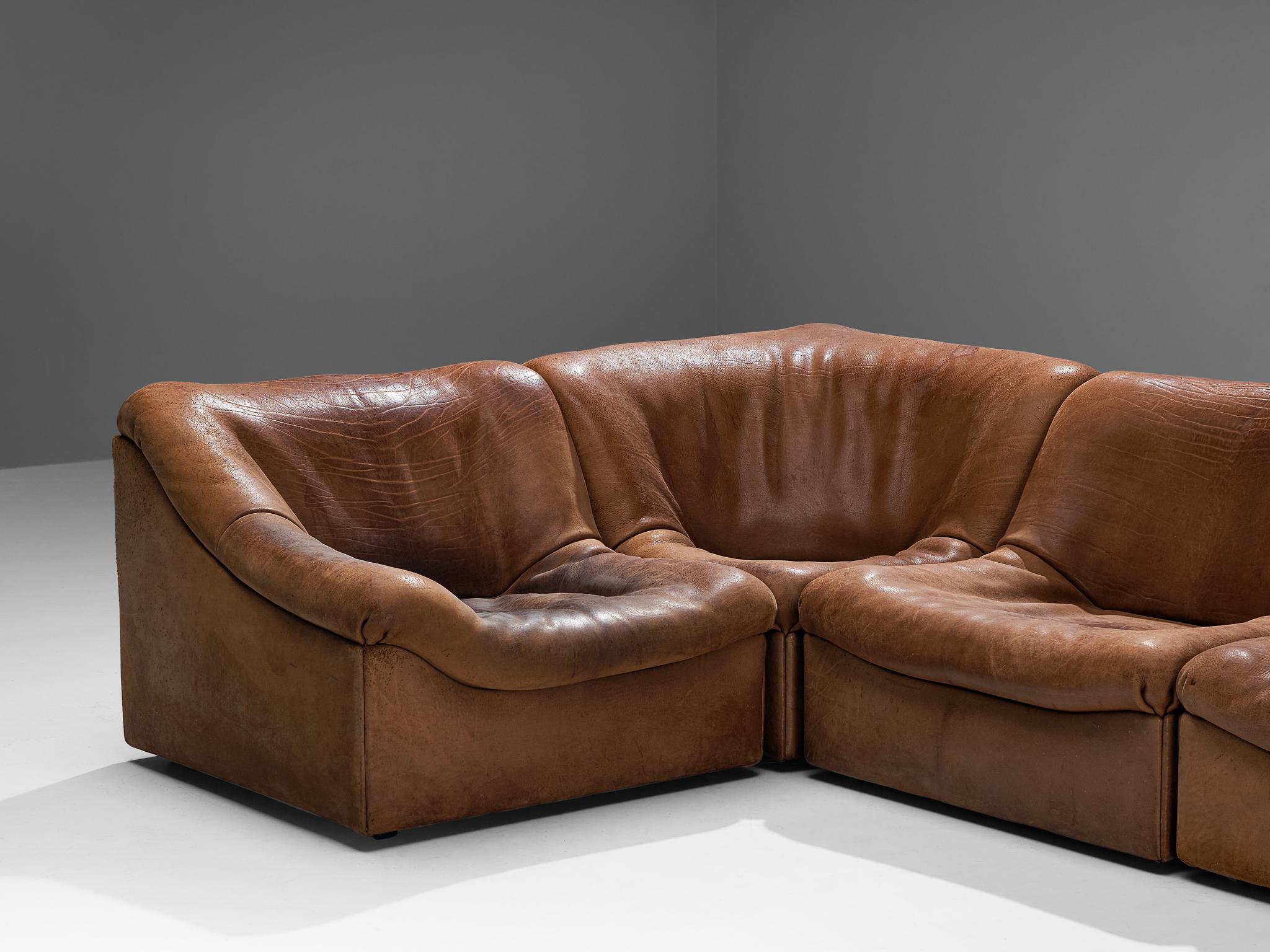 De Sede 'DS 46' Sectional Sofa in Patinated Buffalo Leather  In Good Condition In Waalwijk, NL