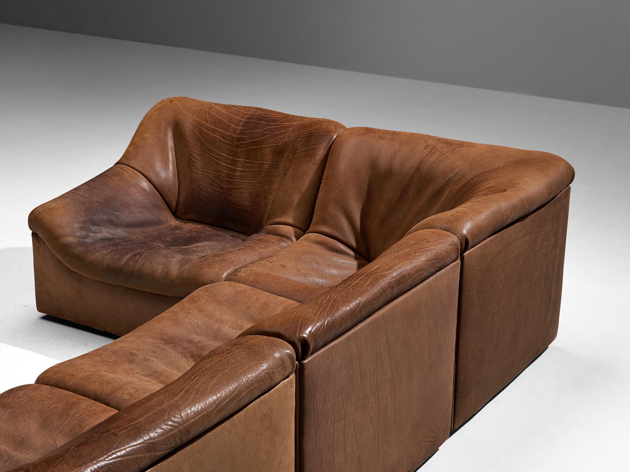 Swiss De Sede 'DS 46' Sectional Sofa in Patinated Buffalo Leather