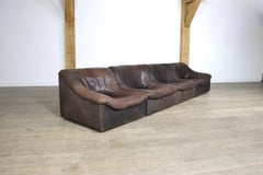 De Sede DS-46 Sofa aus braunem Büffelnackenleder, Schweiz 1970er Jahre