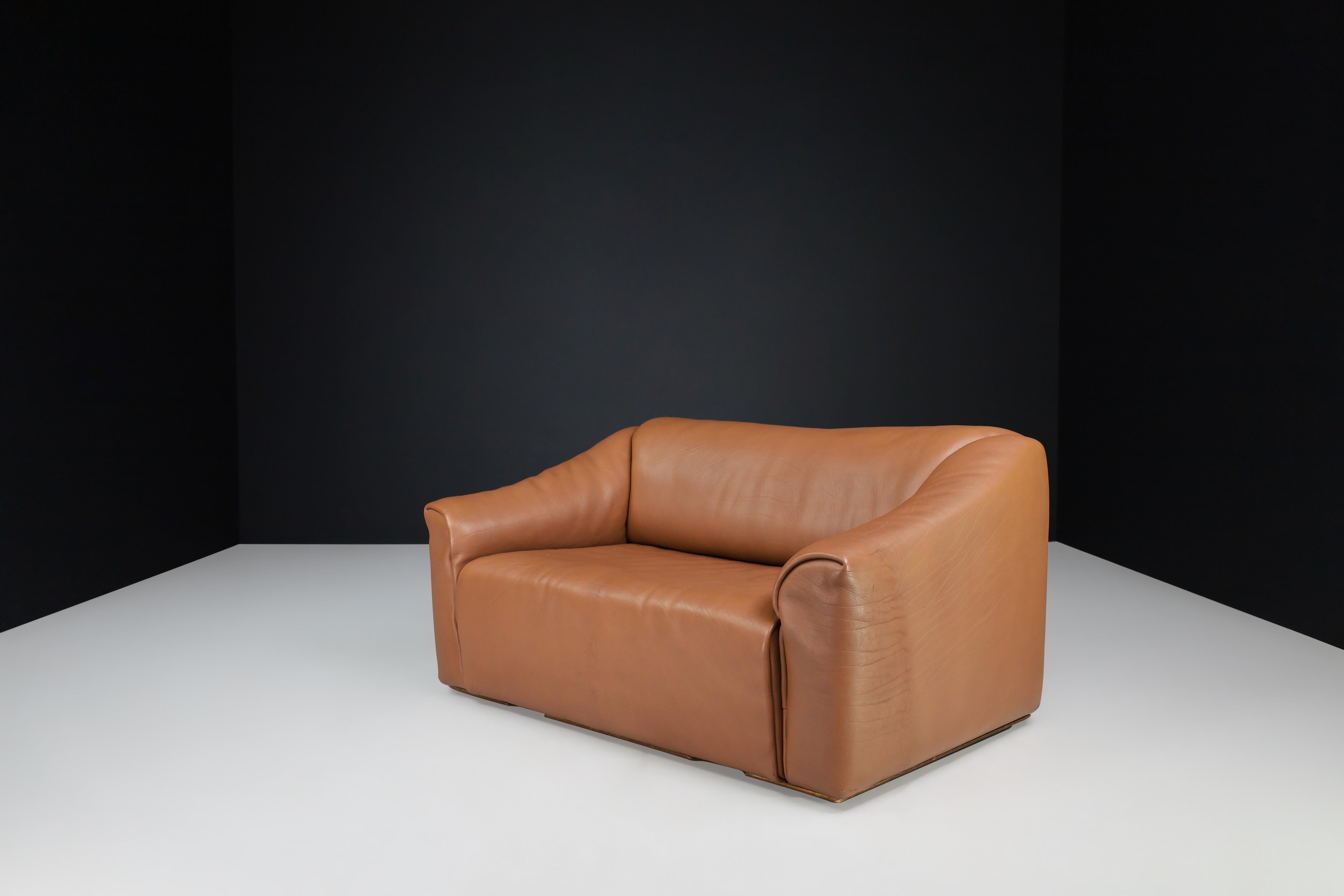 De Sede Ds-47 Zweisitzer-Sofa aus Leder mit braunem Halsausschnitt aus der Schweiz 1970er Jahre im Angebot 5