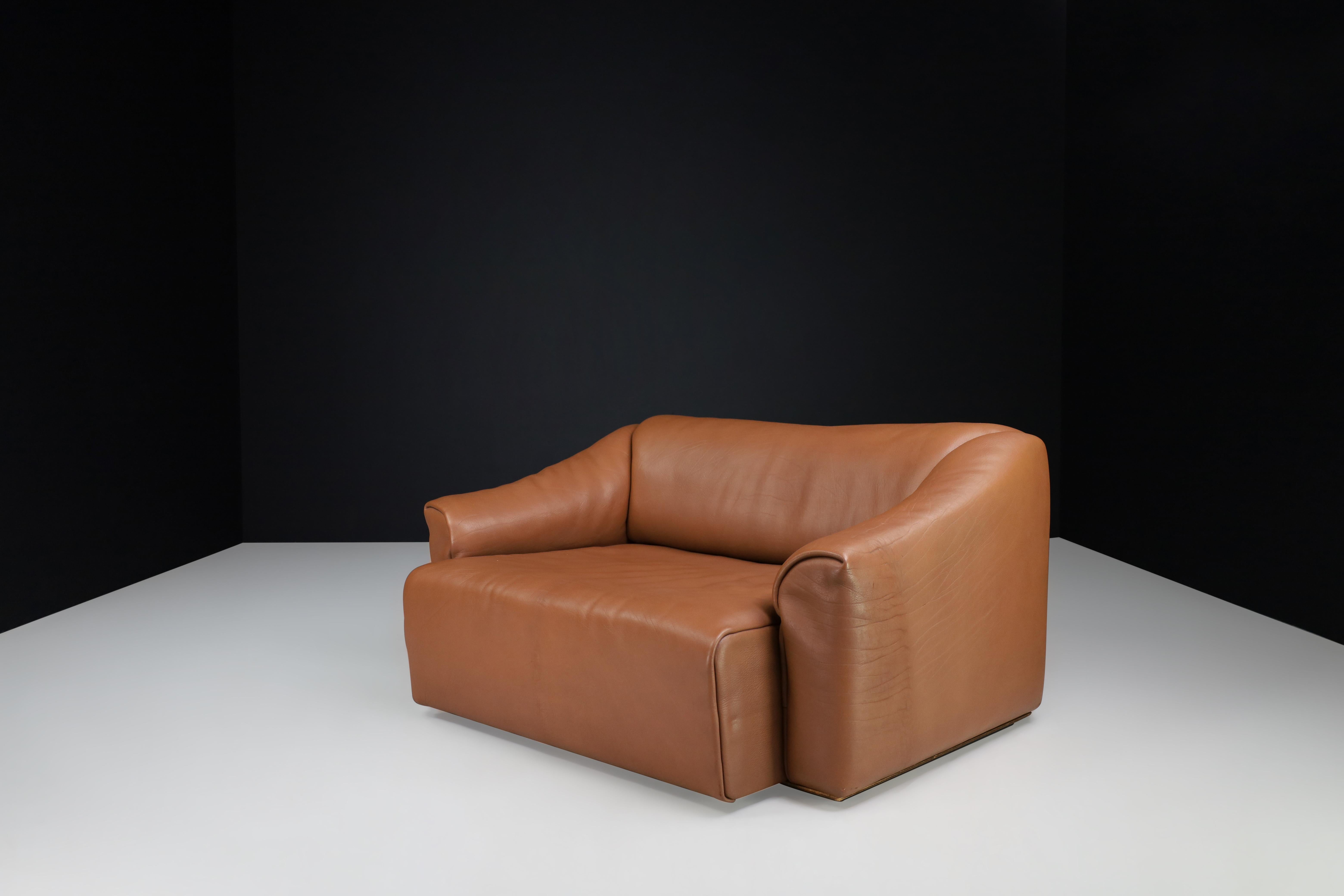 De Sede Ds-47 Zweisitzer-Sofa aus Leder mit braunem Halsausschnitt aus der Schweiz 1970er Jahre (Moderne der Mitte des Jahrhunderts) im Angebot