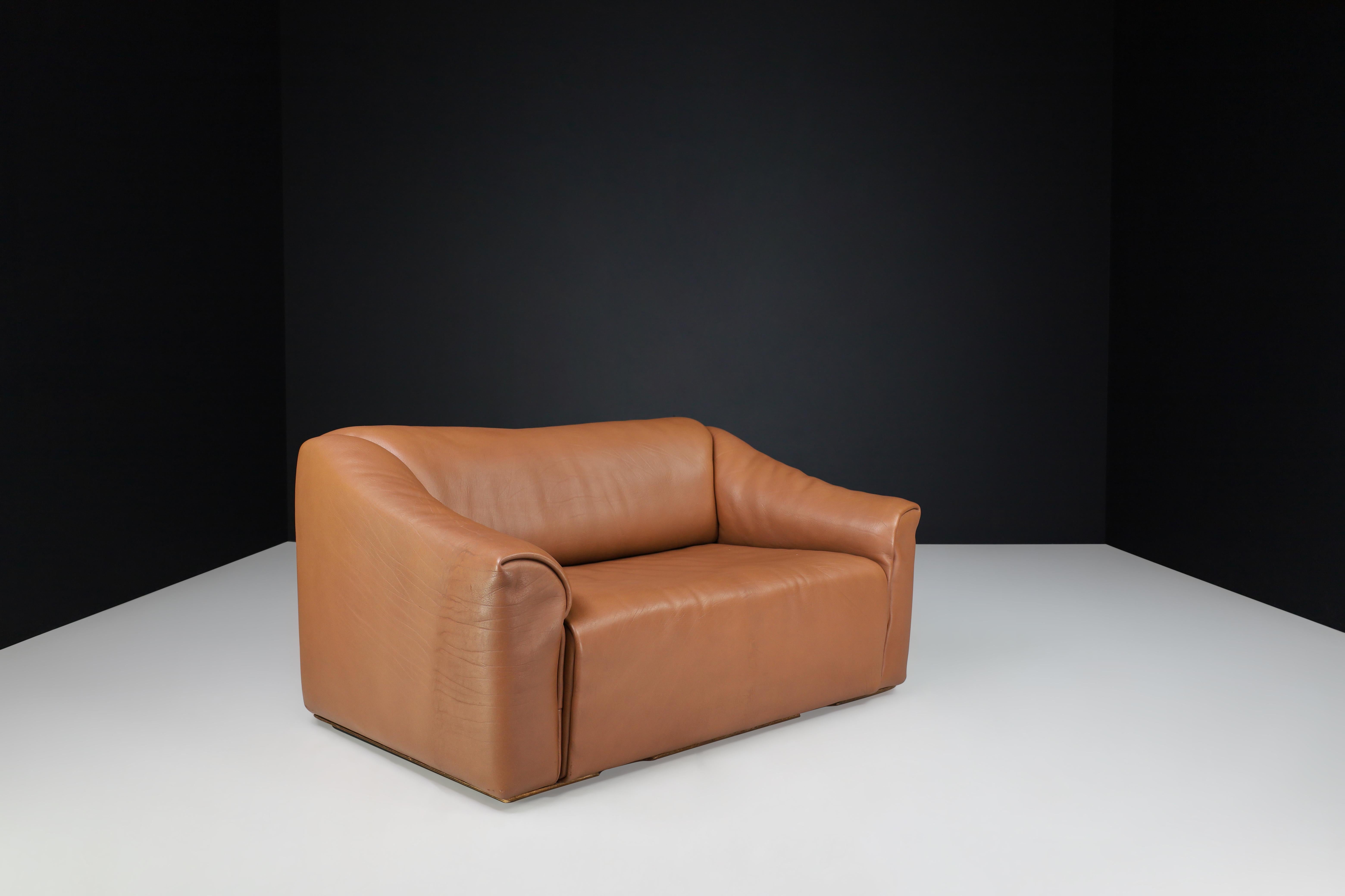 De Sede Ds-47 Zweisitzer-Sofa aus Leder mit braunem Halsausschnitt aus der Schweiz 1970er Jahre im Angebot 3