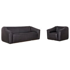 De Sede Ds 47 Designer Leather Sofa Set Black Genuine Leather Two-Seat Sofa