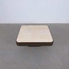 De Sede DS 47 Large Square Table Brown Leather Travertine Stone, Circa 1970