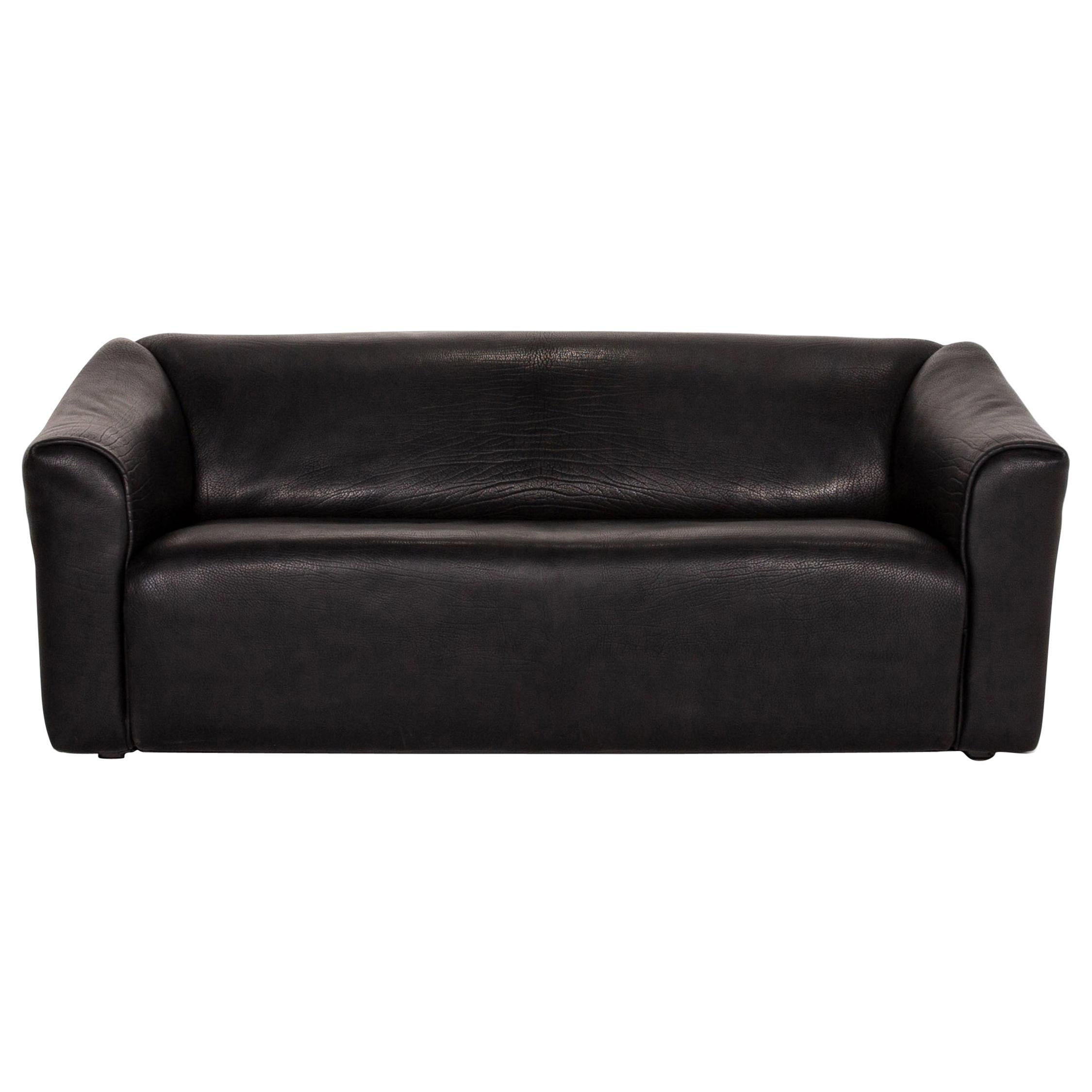 De Sede Ds 47 Leather Sofa Black Three-Seat Couch For Sale
