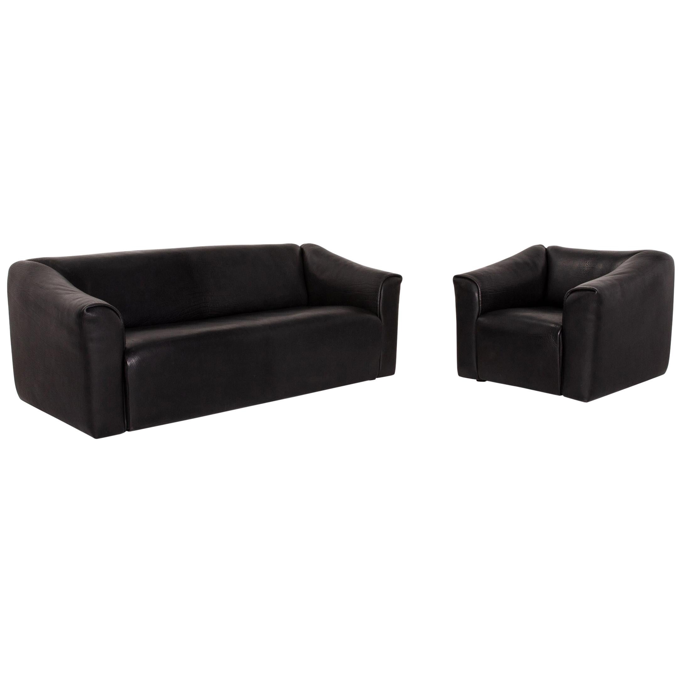 De Sede DS 47 Leather Sofa Black Three-Seat Couch For Sale