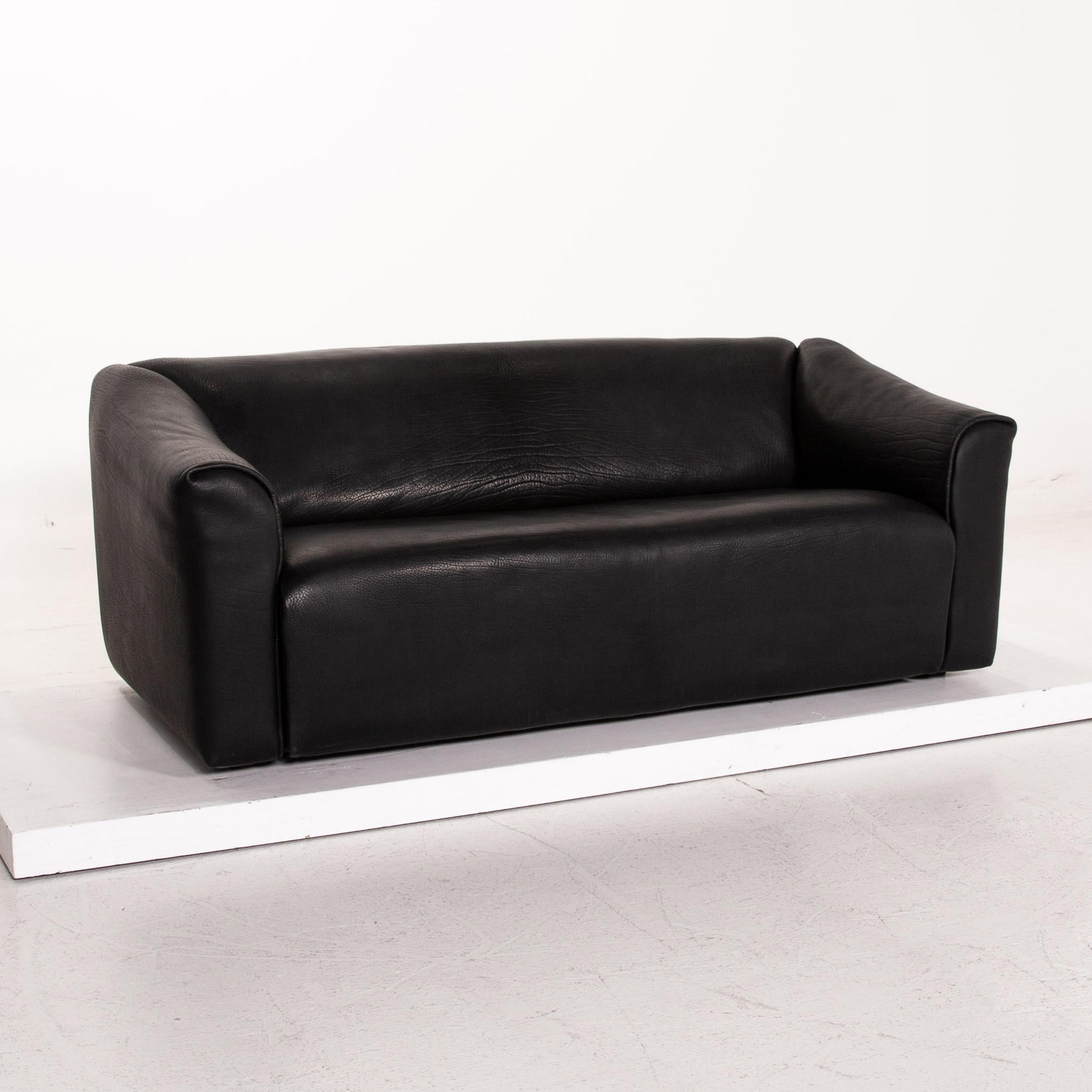 De Sede DS 47 Leather Sofa Black Three-Seat Couch For Sale 5