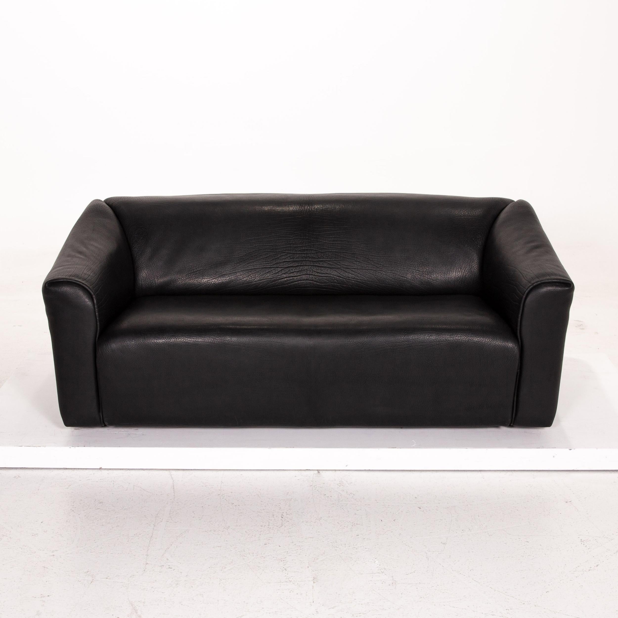 De Sede Ds 47 Leather Sofa Black Three-Seat Couch For Sale 1