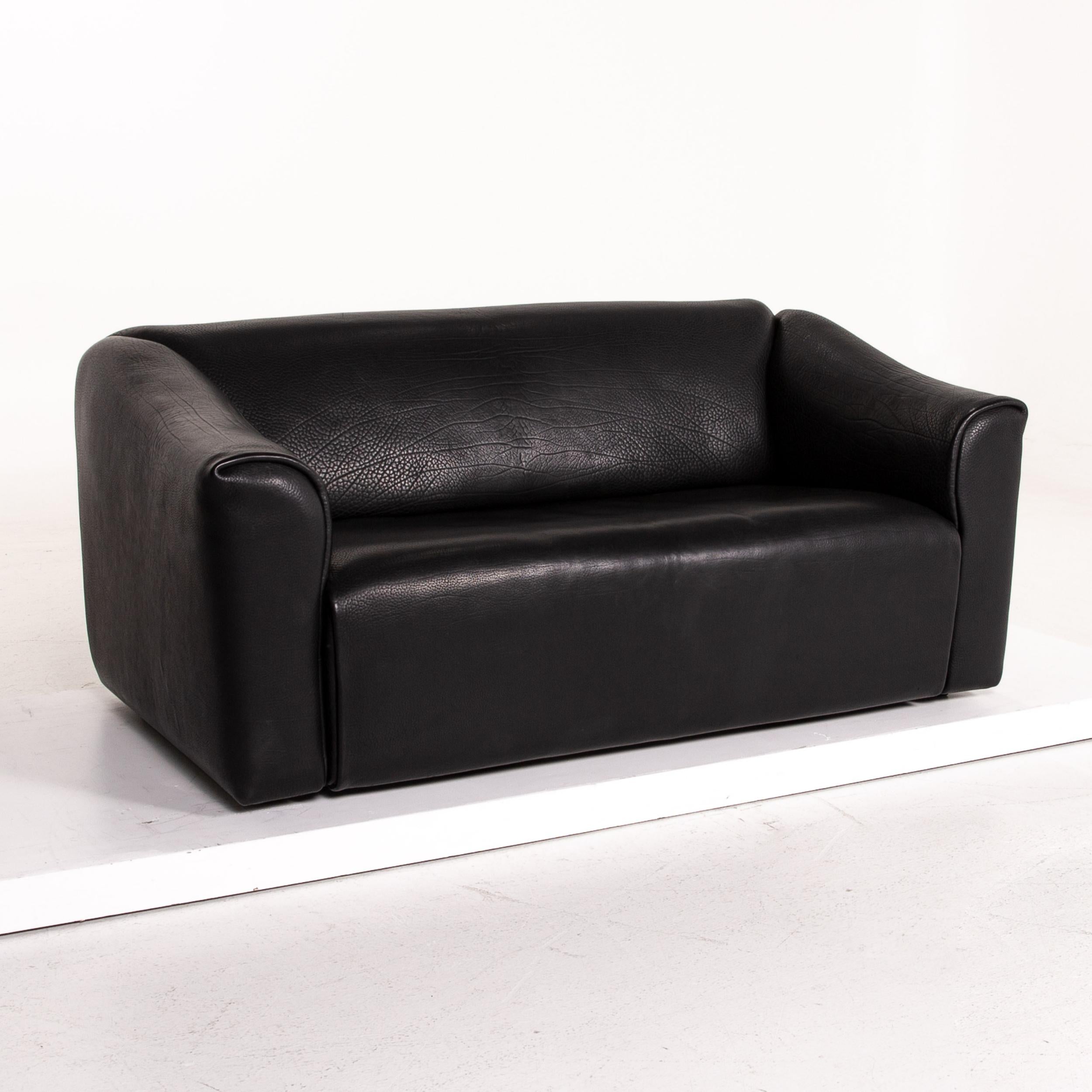 De Sede DS 47 Leather Sofa Black Two-Seat Couch For Sale 2
