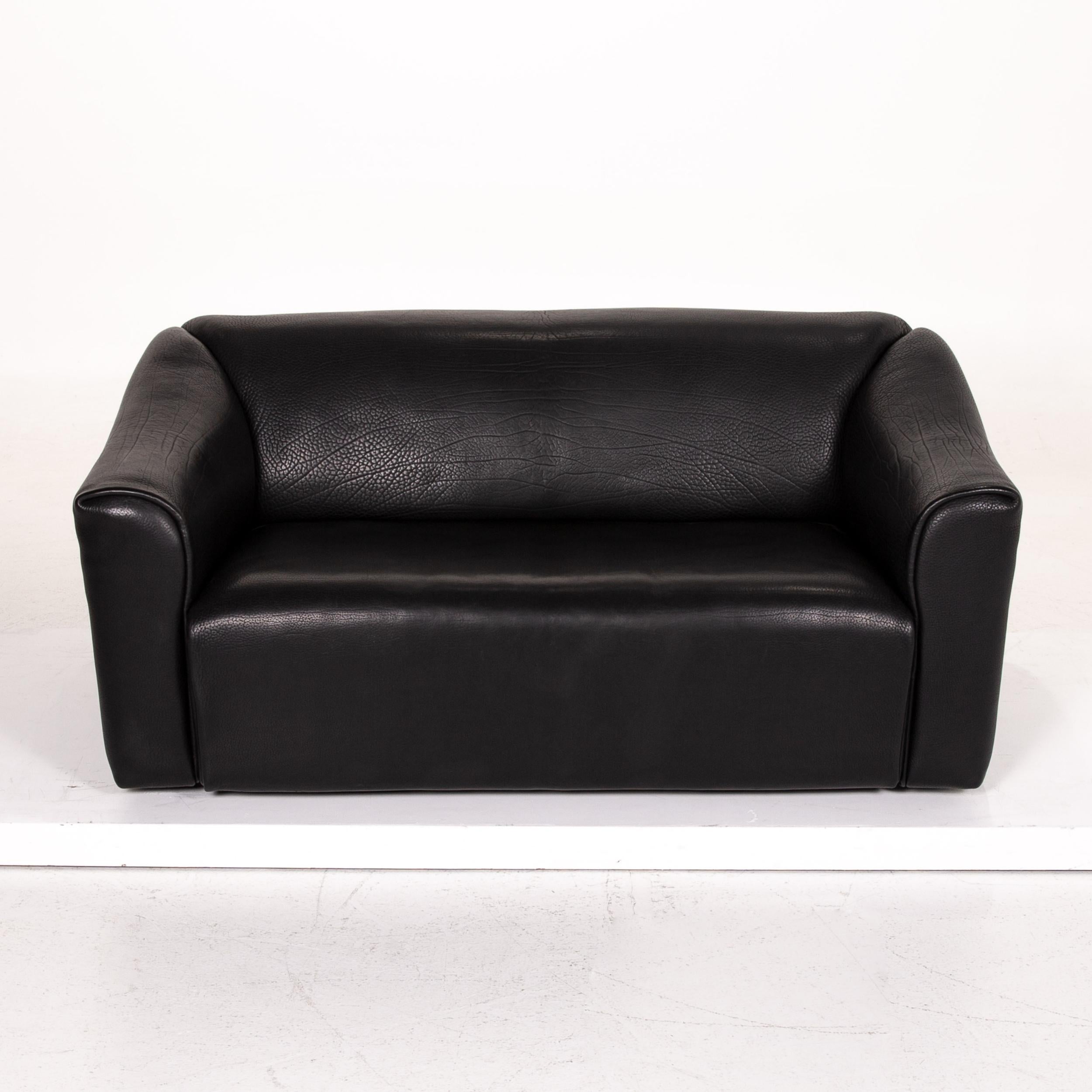 De Sede DS 47 Leather Sofa Black Two-Seat Couch For Sale 3