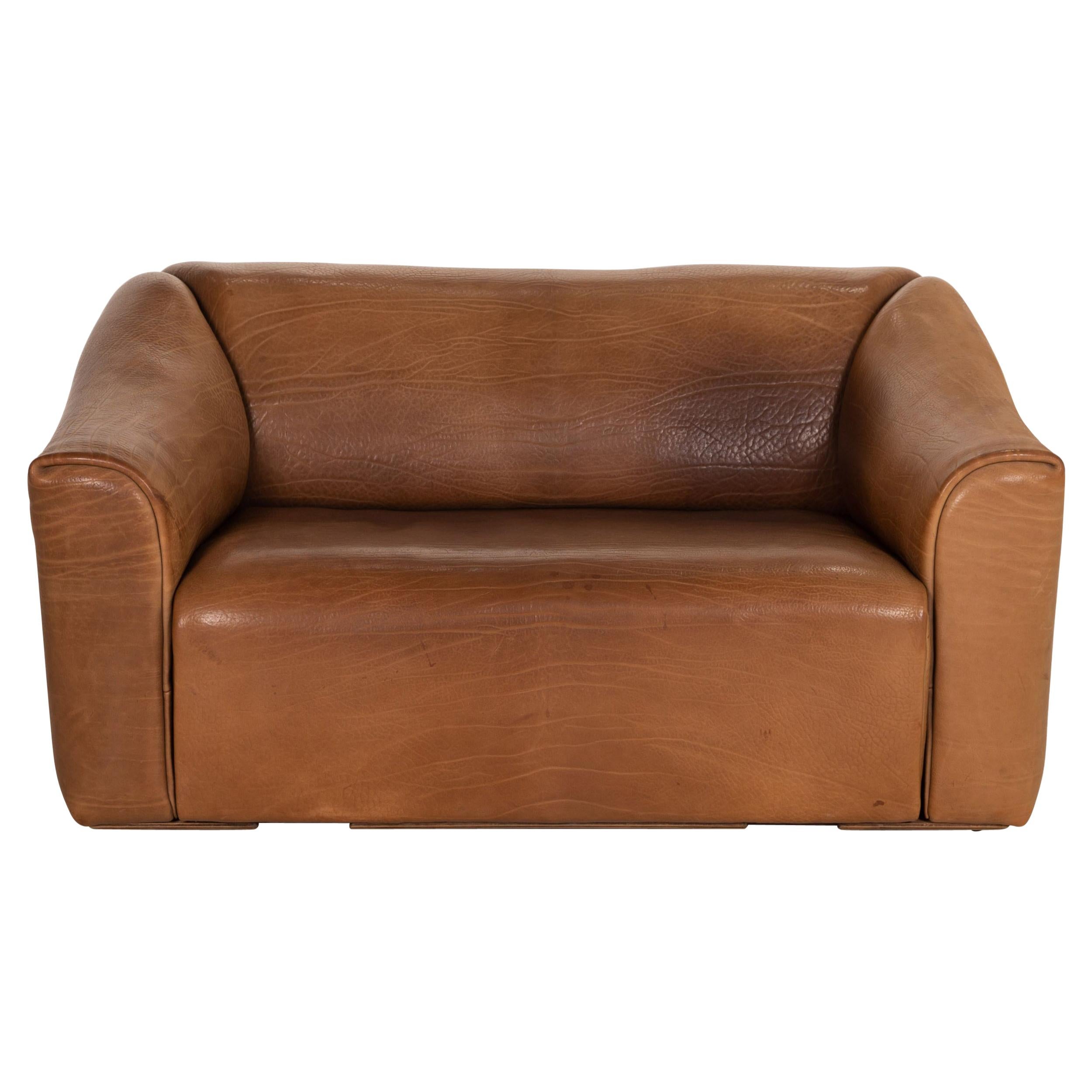 De Sede DS 47 Leather Sofa Brown Two-Seater Function Vintage Couch For Sale
