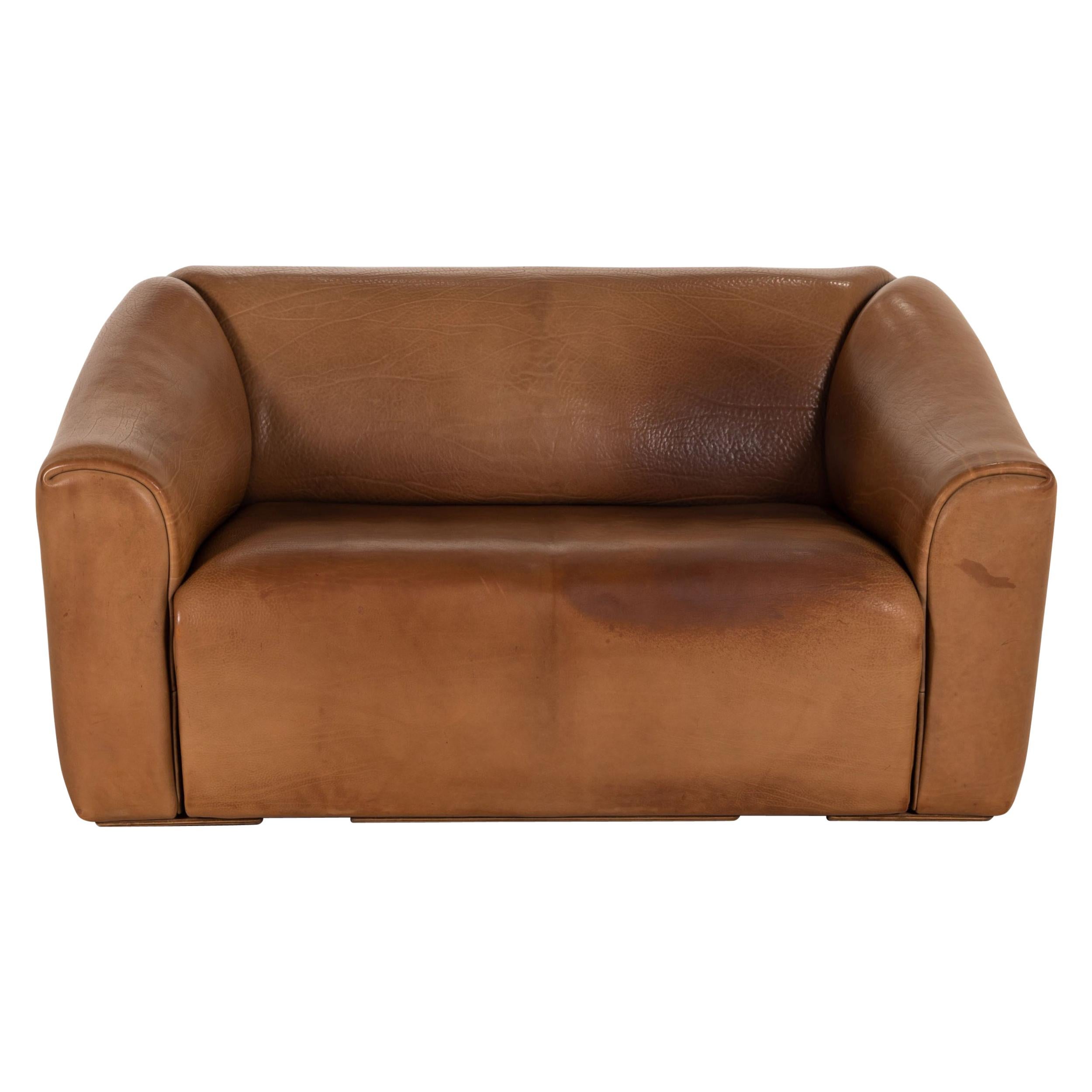 De Sede DS 47 Leather Sofa Brown Two-Seater Function Vintage Couch For Sale