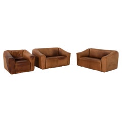 De Sede DS 47 Leather Sofa Set Brown 2x Two-Seater 1x Armchair Function Vintage
