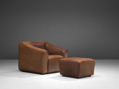 De Sede DS-47 Lounge Chair  with Ottoman in Patinated Brown Buffalo Leather
