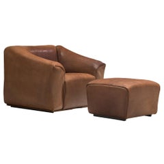 De Sede DS-47 Lounge Chair  with Ottoman in Patinated Brown Buffalo Leather