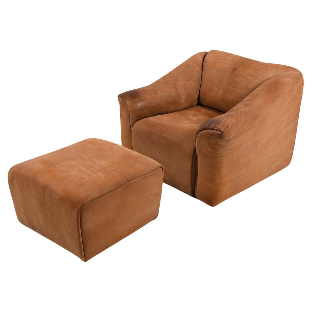 De Sede DS-47 Lounge Chair & Ottoman in Nubuck Leather, c. 1970's For Sale