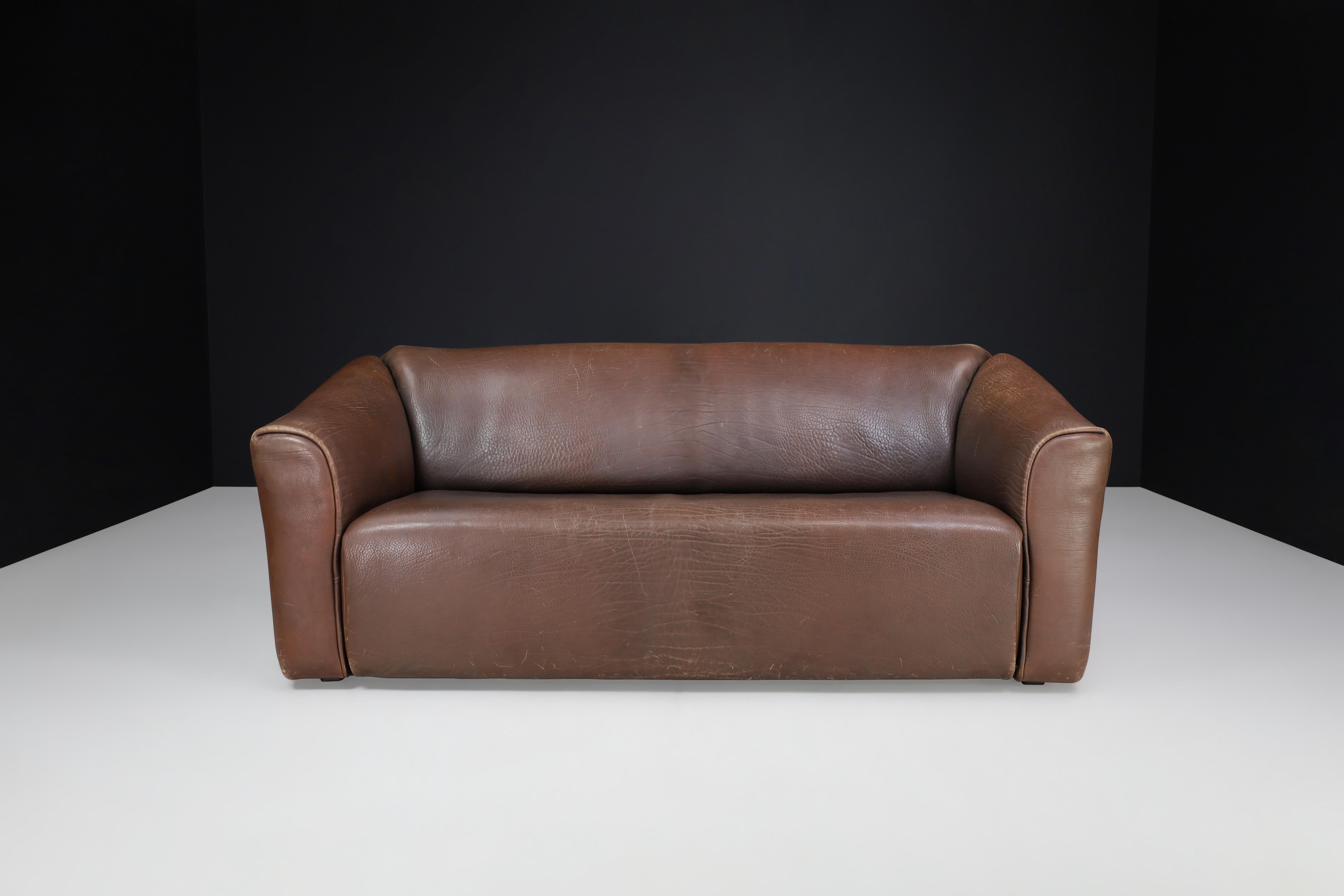 De Sede DS-47 Leder-Sofa mit Neckholder aus der Schweiz, 1970er Jahre   im Angebot 1