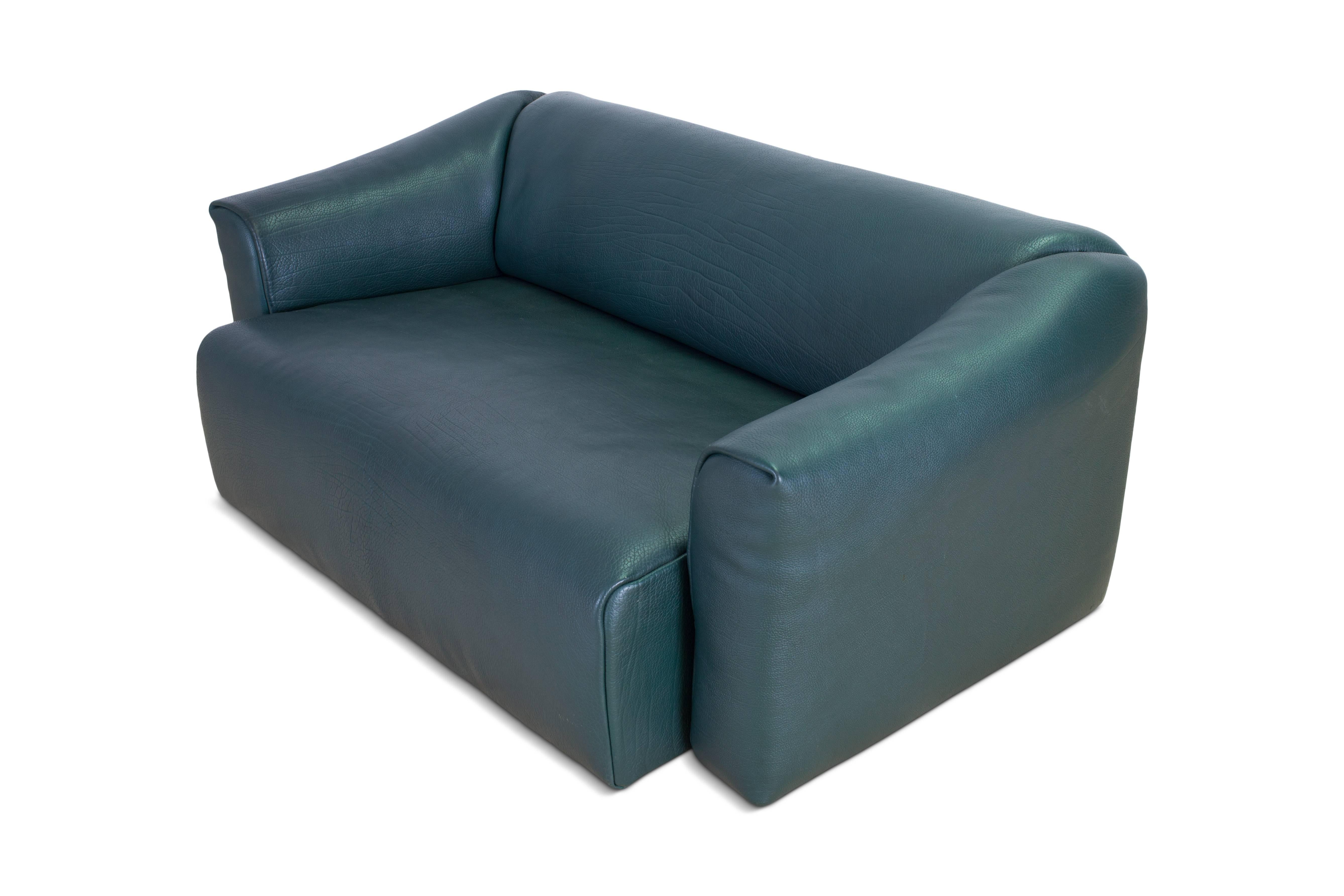 Mid-century modern De Sede DS 47 Sofa in Petrol Green Leather 1