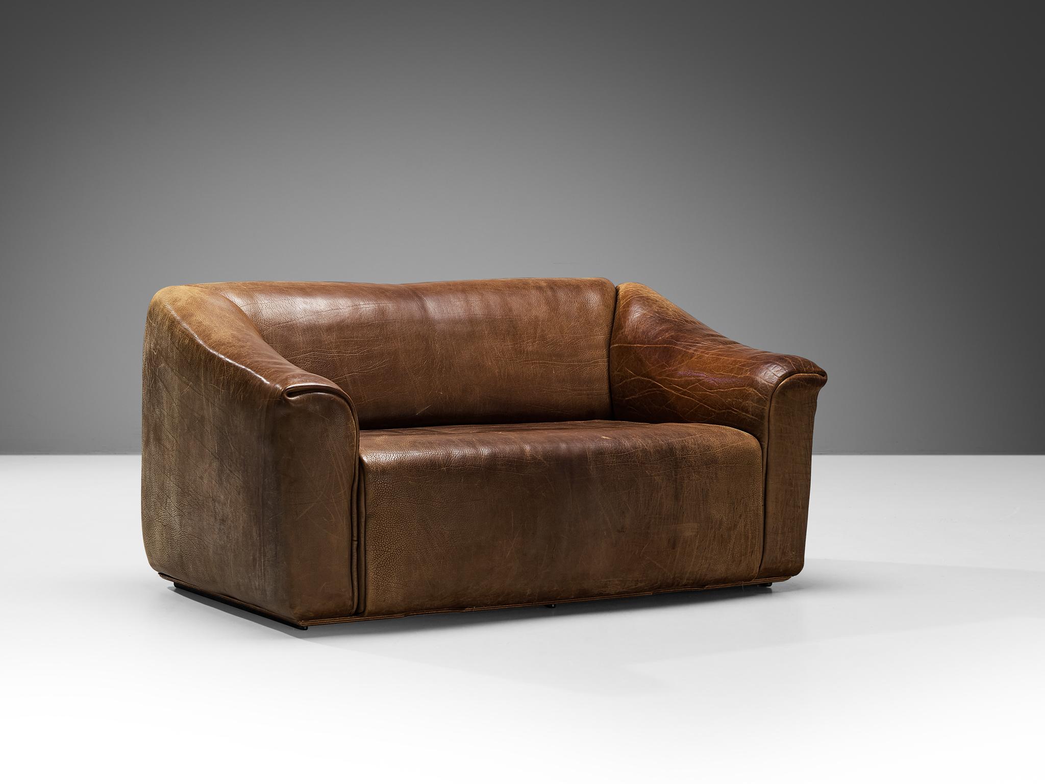 Swiss De Sede 'DS-47' Two Seat Sofa in Brown Leather For Sale