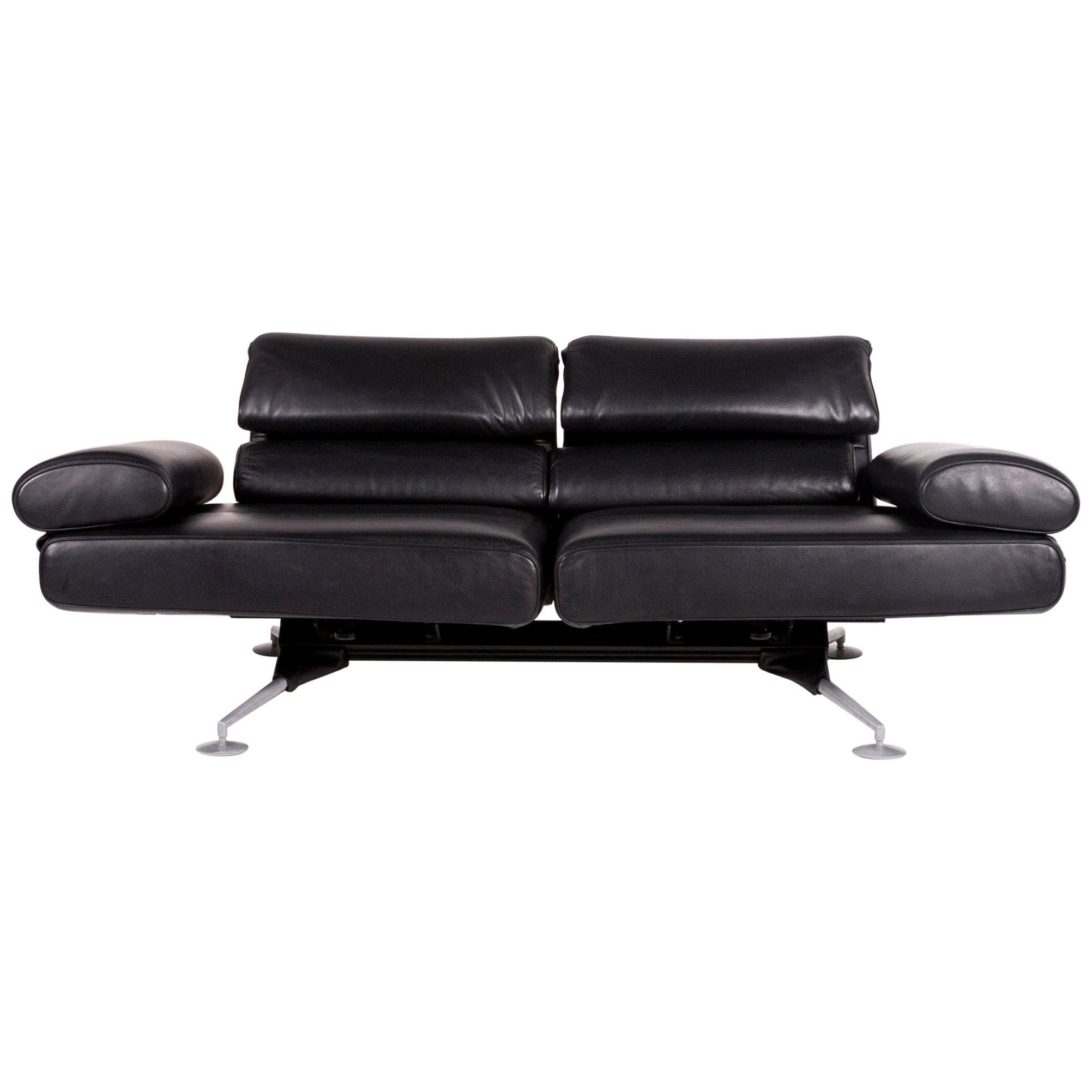 De Sede Ds 470 Leather Sofa Black Two-Seat Function Relax Function Couch