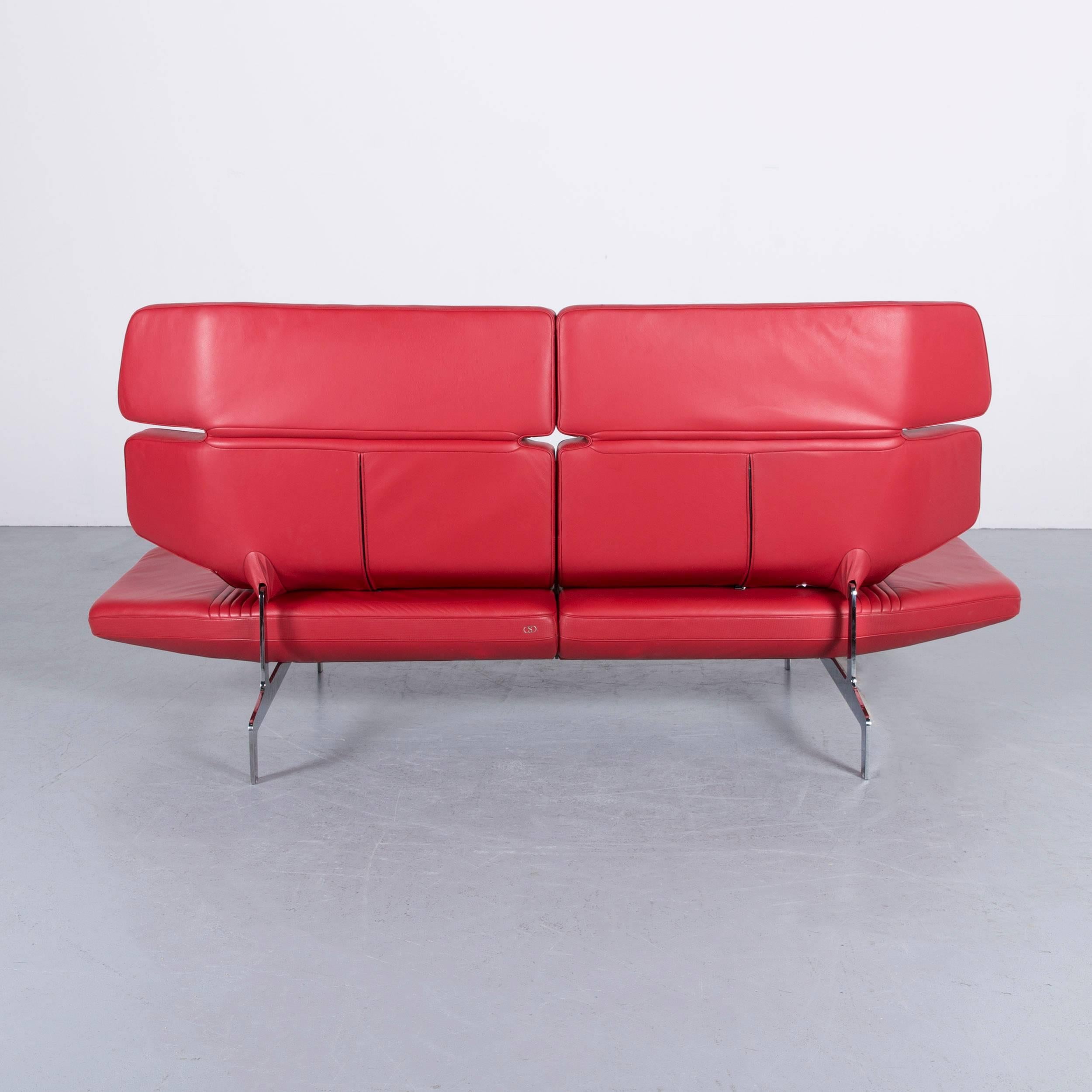 De Sede DS 480 Designer Sofa Red Leather Two-Seat Couch For Sale 11