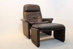 De Sede DS-50 Adjustable Lounge Chair and Ottoman in Soft Thick Chocolate Brown