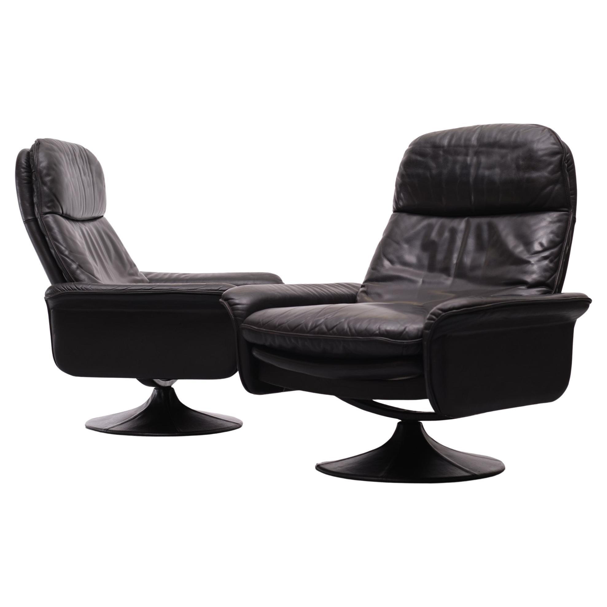 De Sede DS-50 Black Leather Lounge Chairs, 1970s, Switzerland 