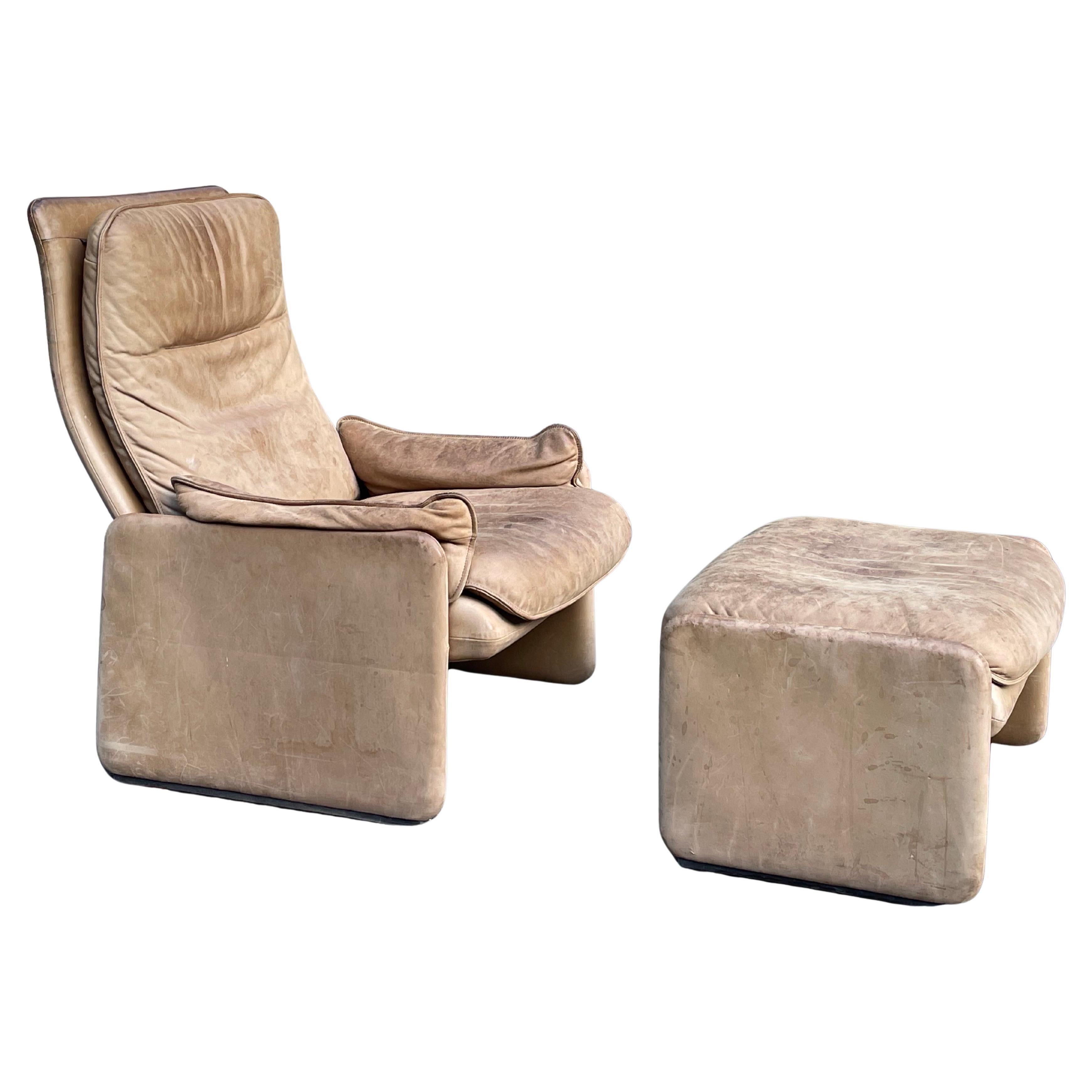 Swiss De Sede DS-50 Buffalo Leather Lounge Chair & Ottoman, Circa 1970s For Sale