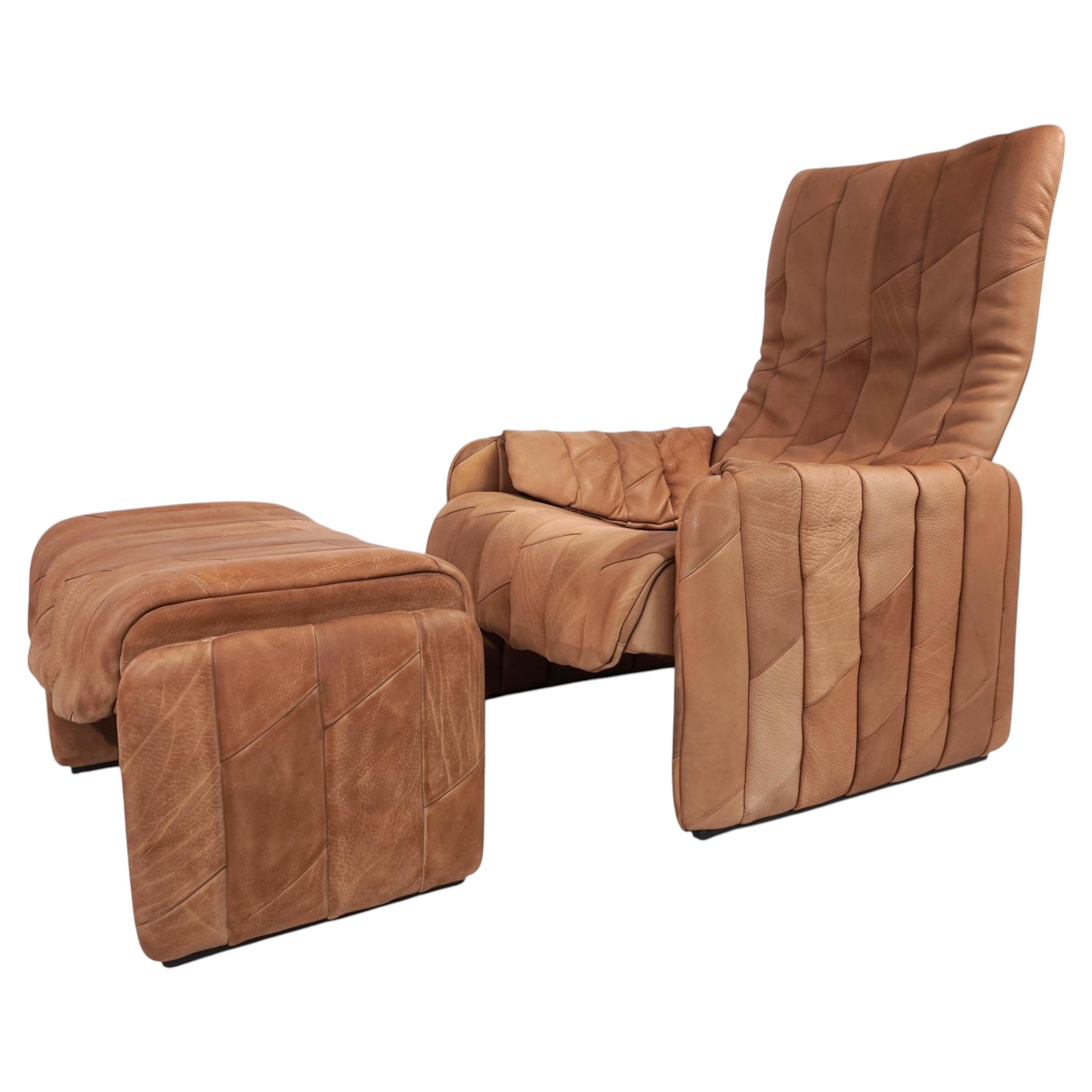 De Sede Ds 50 Buffalo Leather Patchwork Lounge Chair with Ottoman, 1970