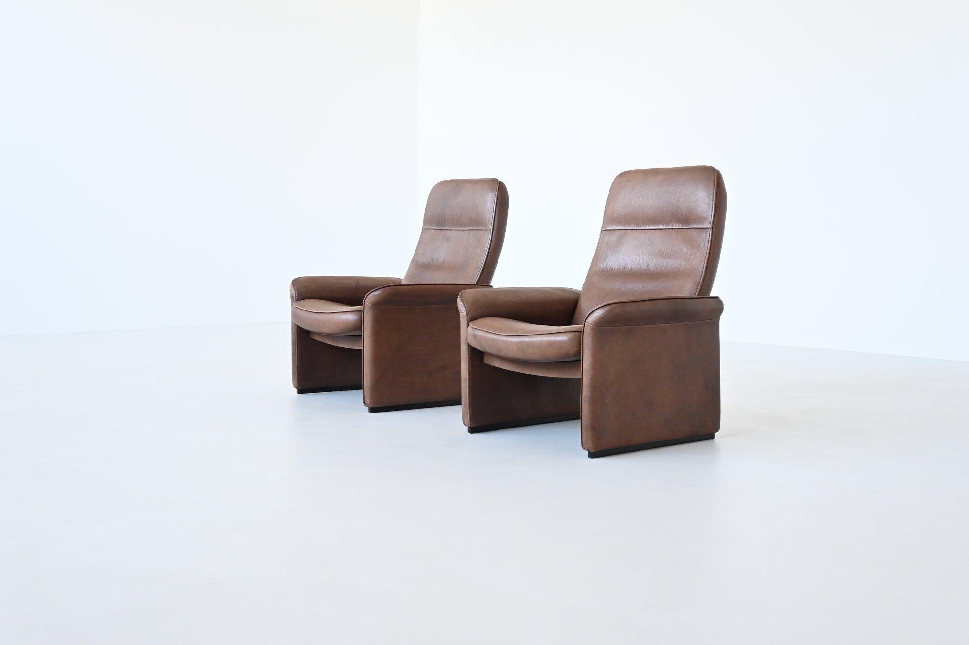 Mid-Century Modern De Sede DS 50 lounge chairs brown buffalo leather Switzerland 1970