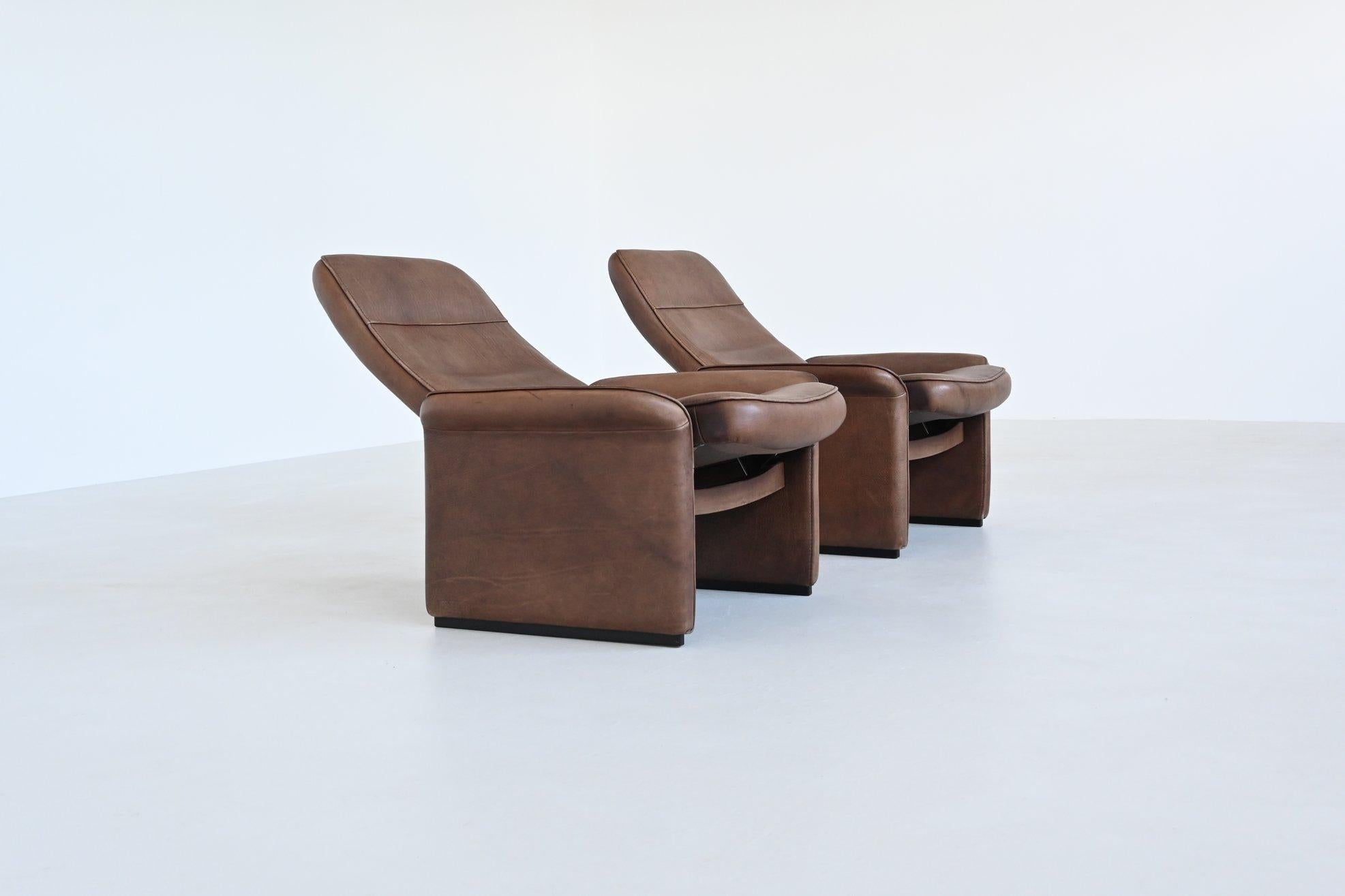 Swiss De Sede DS 50 lounge chairs brown buffalo leather Switzerland 1970