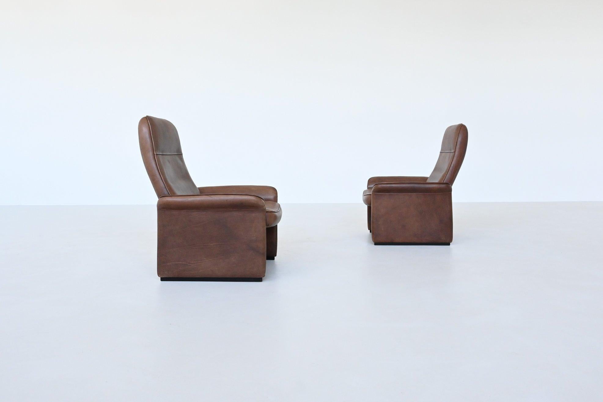 Late 20th Century De Sede DS 50 lounge chairs brown buffalo leather Switzerland 1970