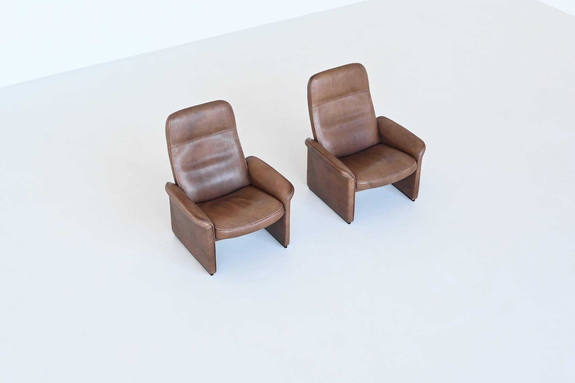 De Sede DS 50 lounge chairs brown buffalo leather Switzerland 1970 1
